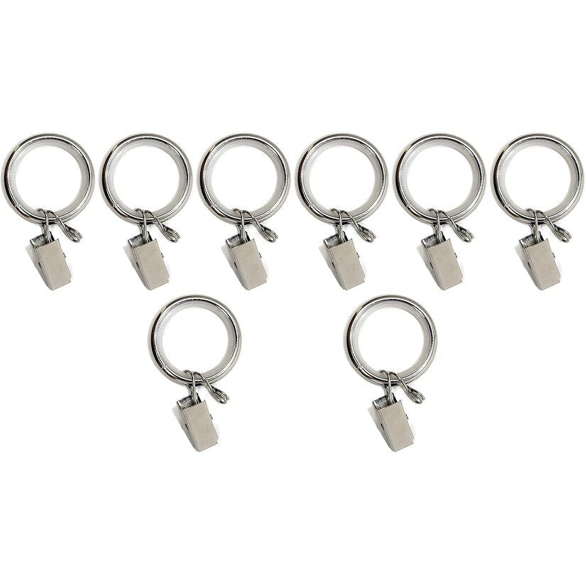 1-inch Metal Curtain Drapery Rings with Clips, Eyelets and Nylon Inserts Quiet Smooth (Set of 8)