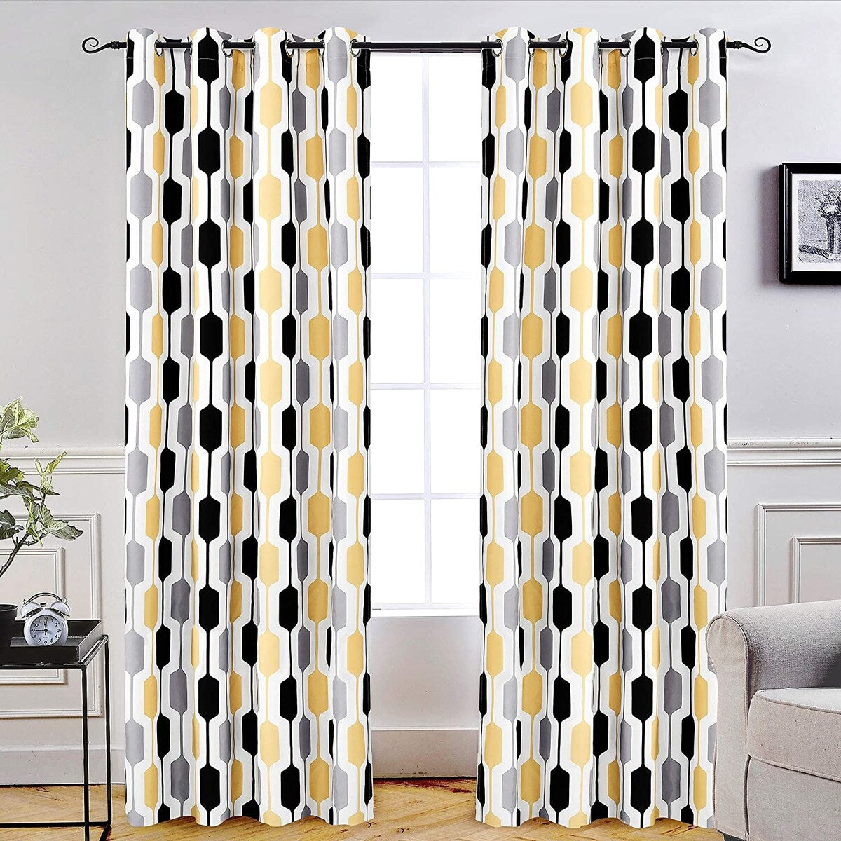 DriftAway Riley Geo Pattern Mid Century Lined Blackout Grommet Window Curtain Panel Pair