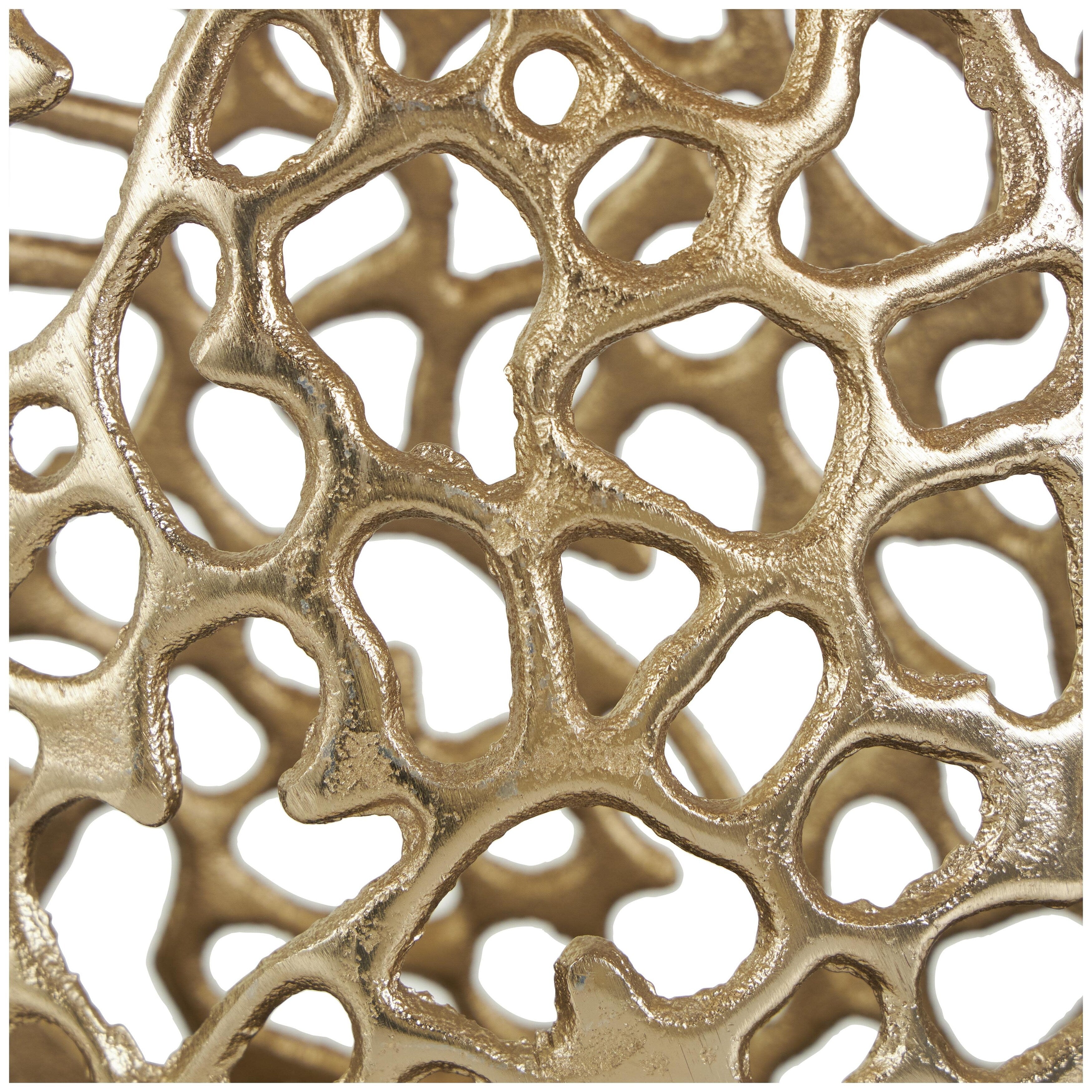 Aluminum Metal Rounded Decorative Vase with Freeform Open Lattice Work - Silver or Gold - Roche River Decor