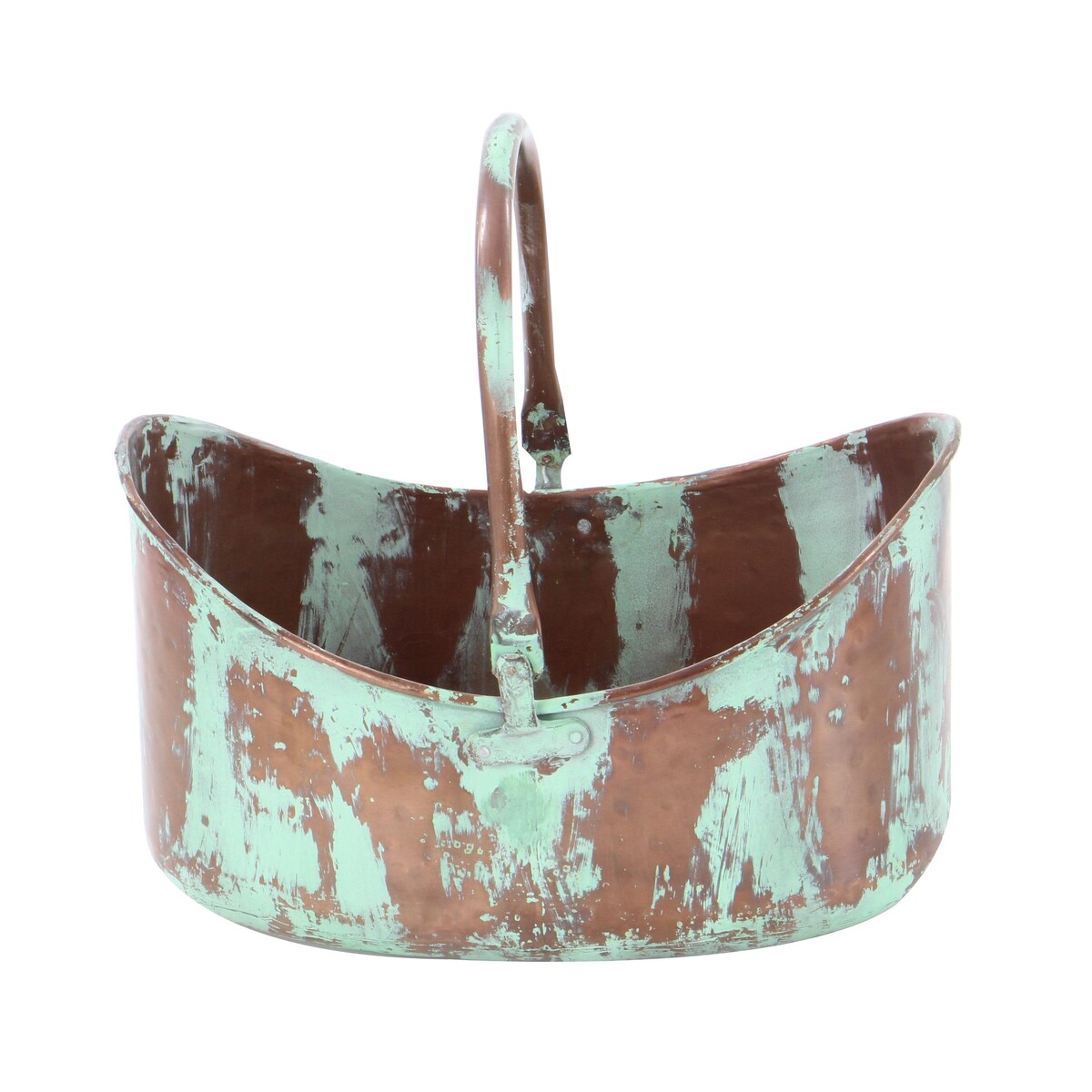 Metal Patina Tulip Style Bucket Indoor Outdoor Planter with Stationary Handles - Set of 3 Copper - Roche River Decor