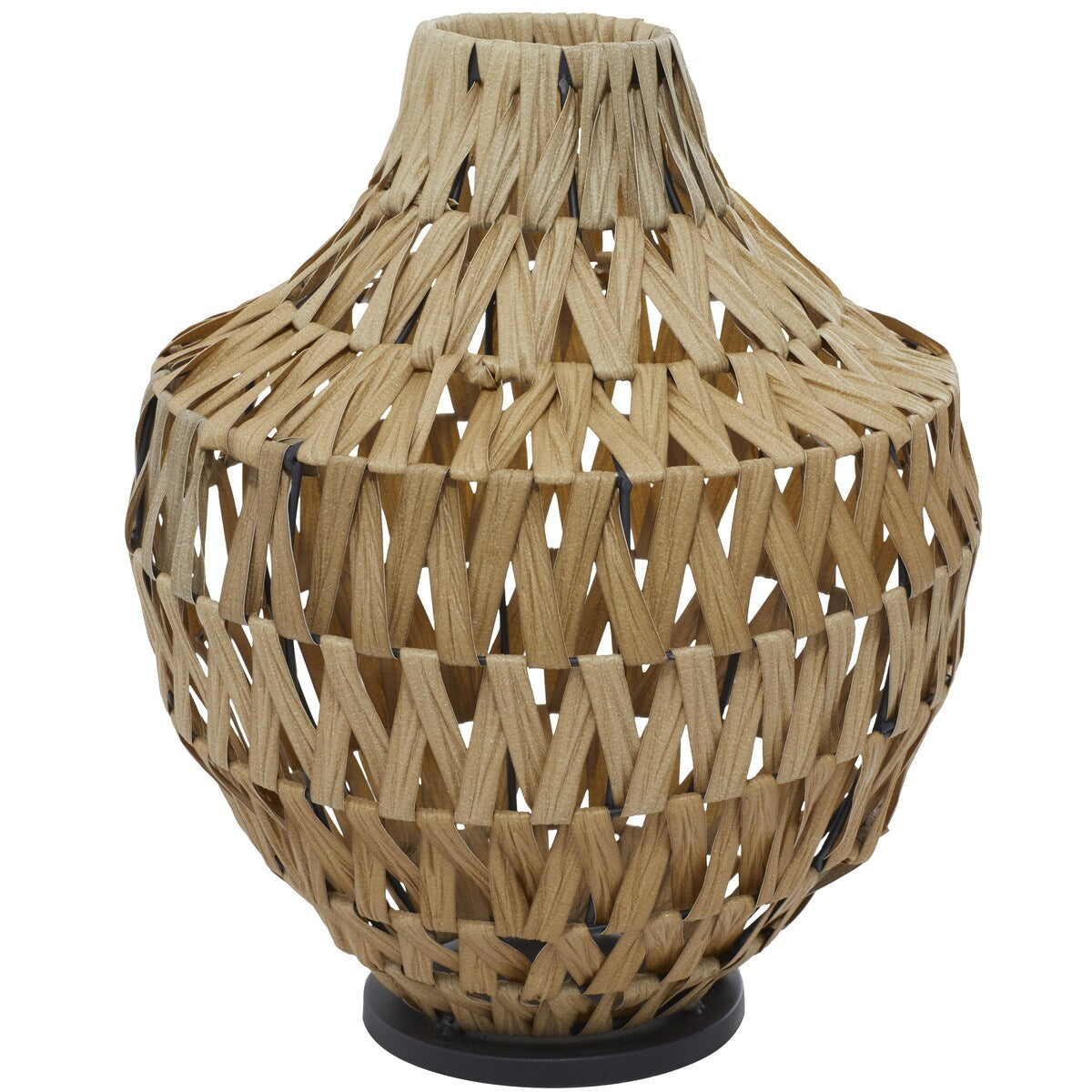 Plastic Rattan Handmade Woven Decorative Vase with Black Metal Base - Brown - Roche River Decor