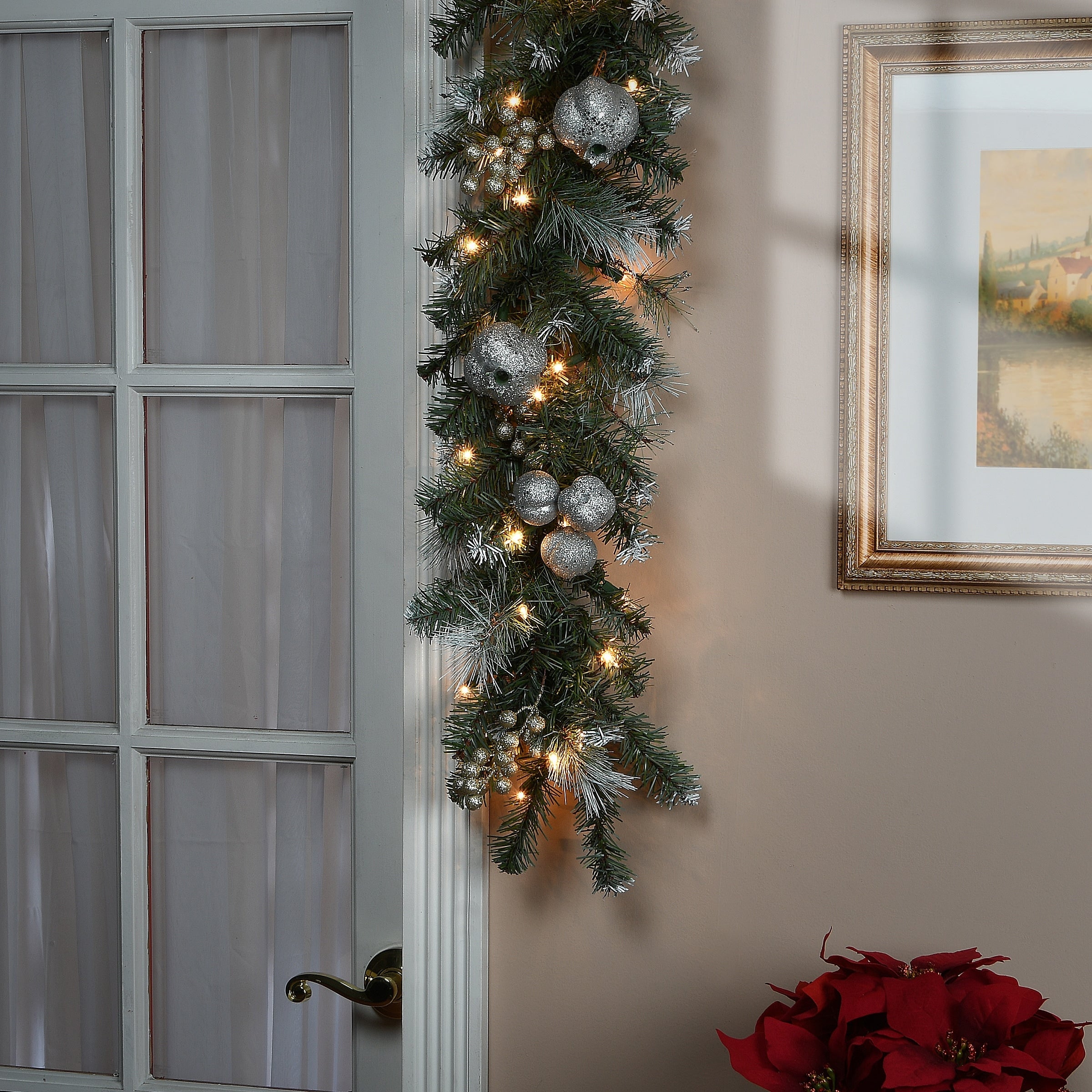 National Tree Company 9 ft. Glittery Pomegranate Pine Garland with Clear Lights - 9 ft