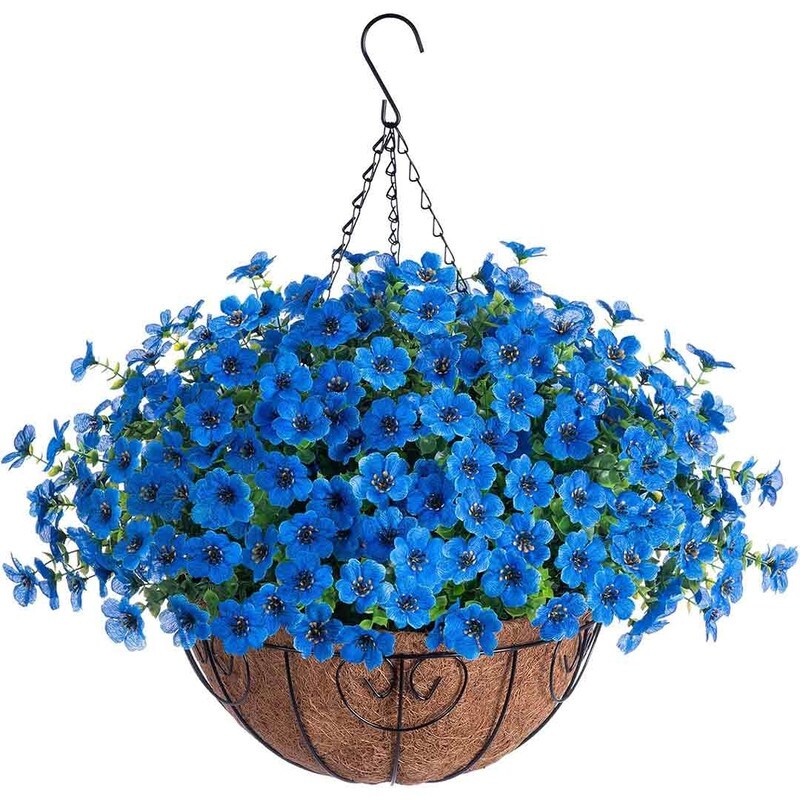 Artificial Fake Hanging Plants Flowers with Basket Outdoor Decor Faux Silk Daisy Flower Arrangements in Pot Planter