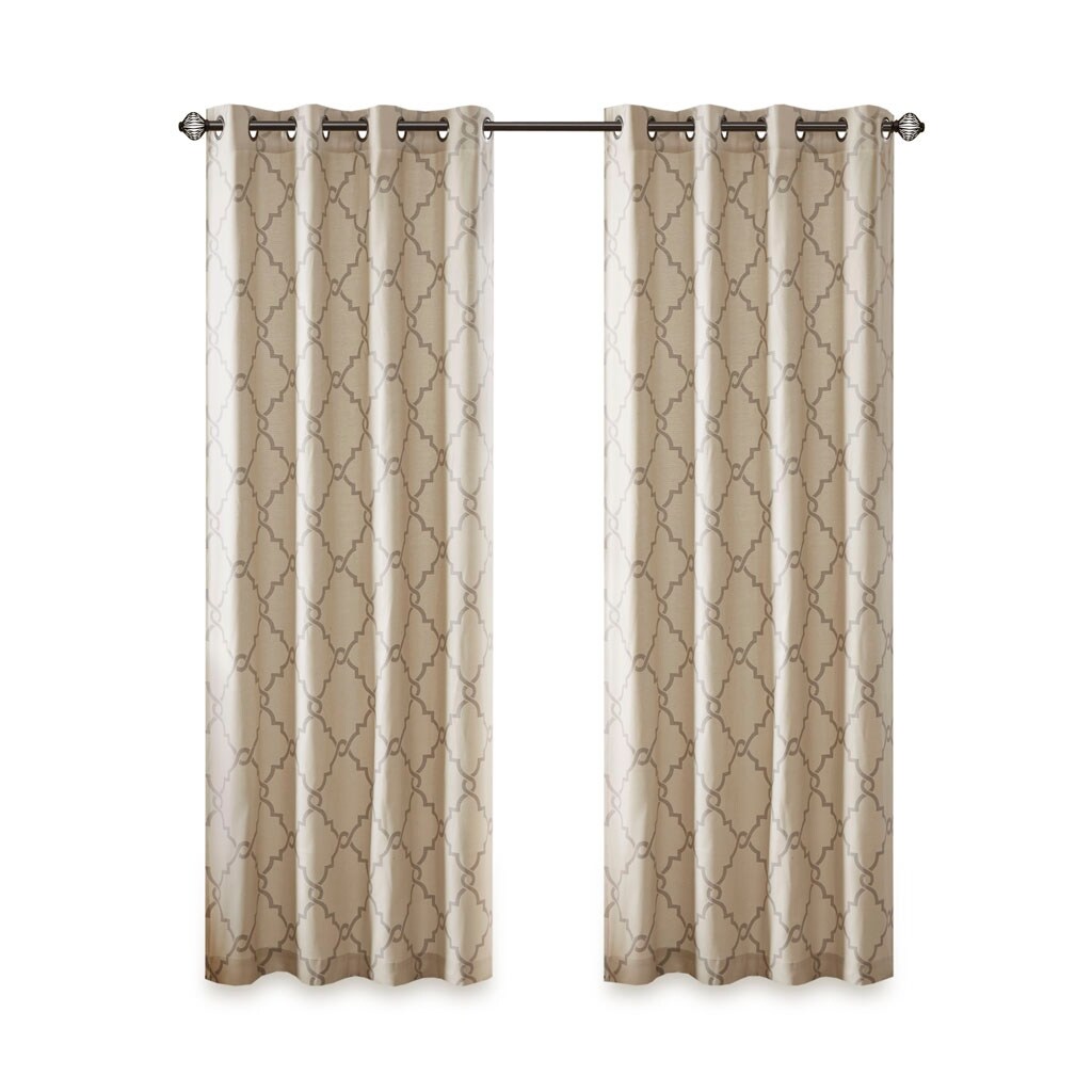 Cotton Blend Curtain Panel Pair, Scroll Geometric Print Grommet Curtain Panel Machine Washable - 63/84/95/108