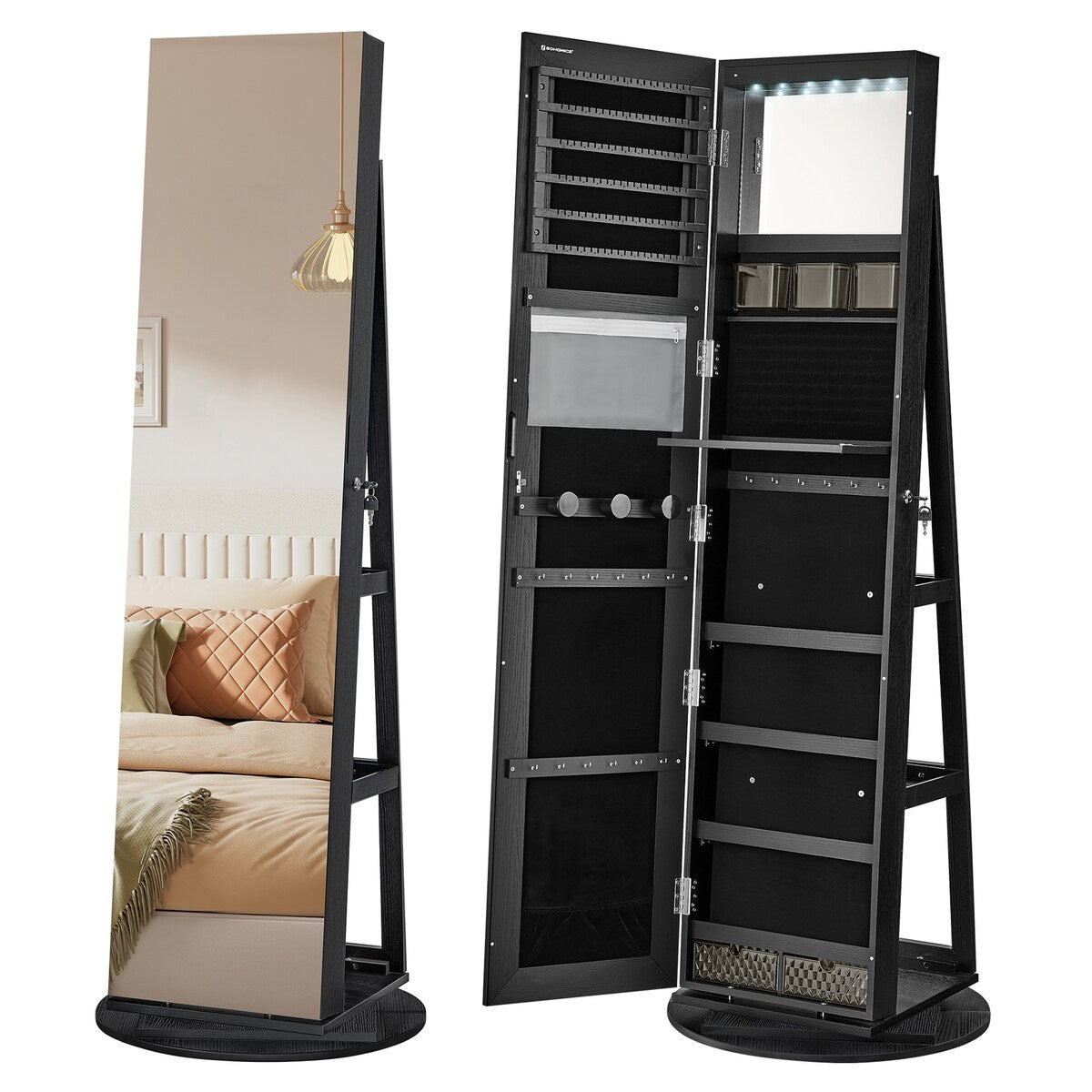 360° Swivel Jewelry Organizer Lockable Mirror Jewelry Cabinet - N/A