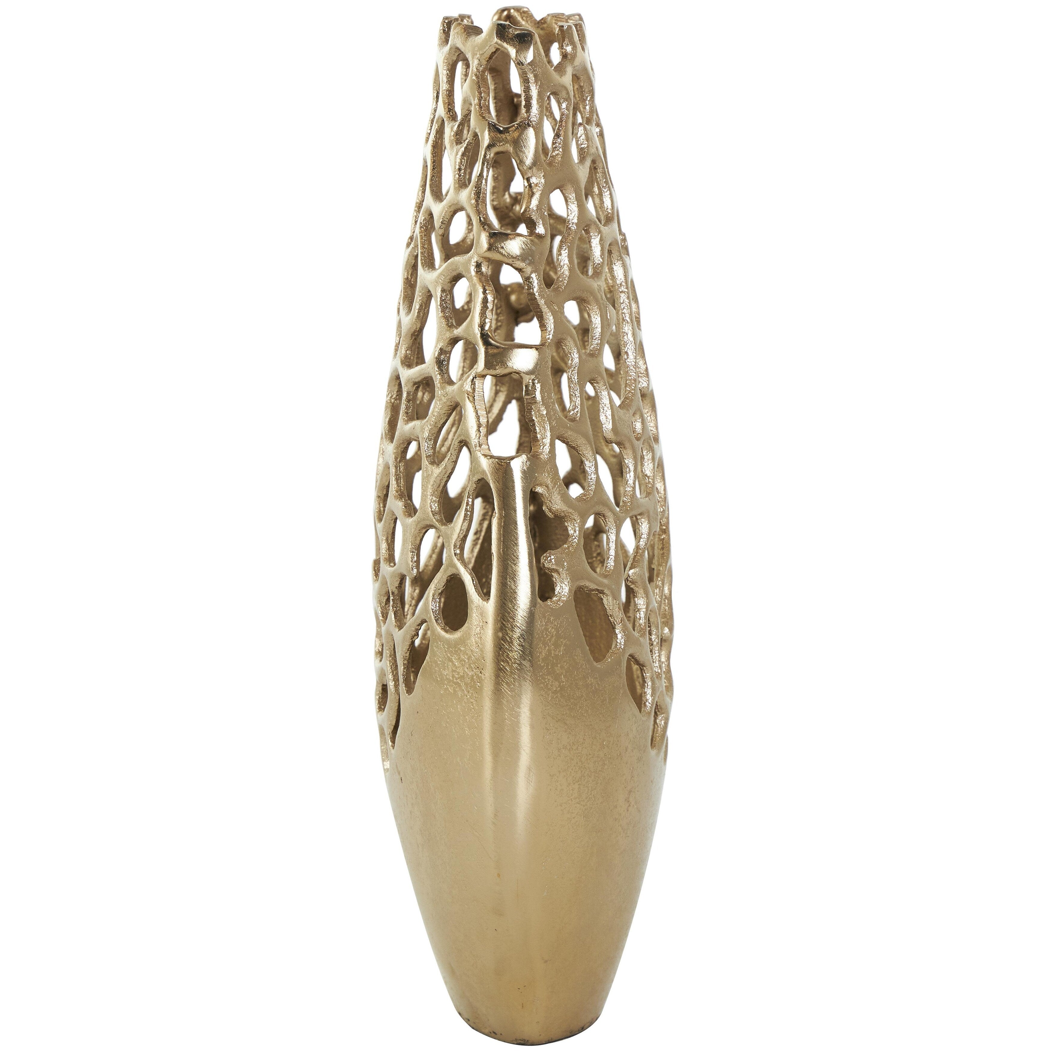 Aluminum Metal Rounded Decorative Vase with Freeform Open Lattice Work - Silver or Gold - Roche River Decor