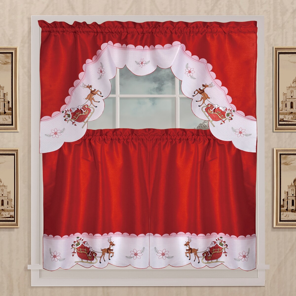 Kashi Home Holiday Kitchen Curtain Set - Festive Window Decor with Designs