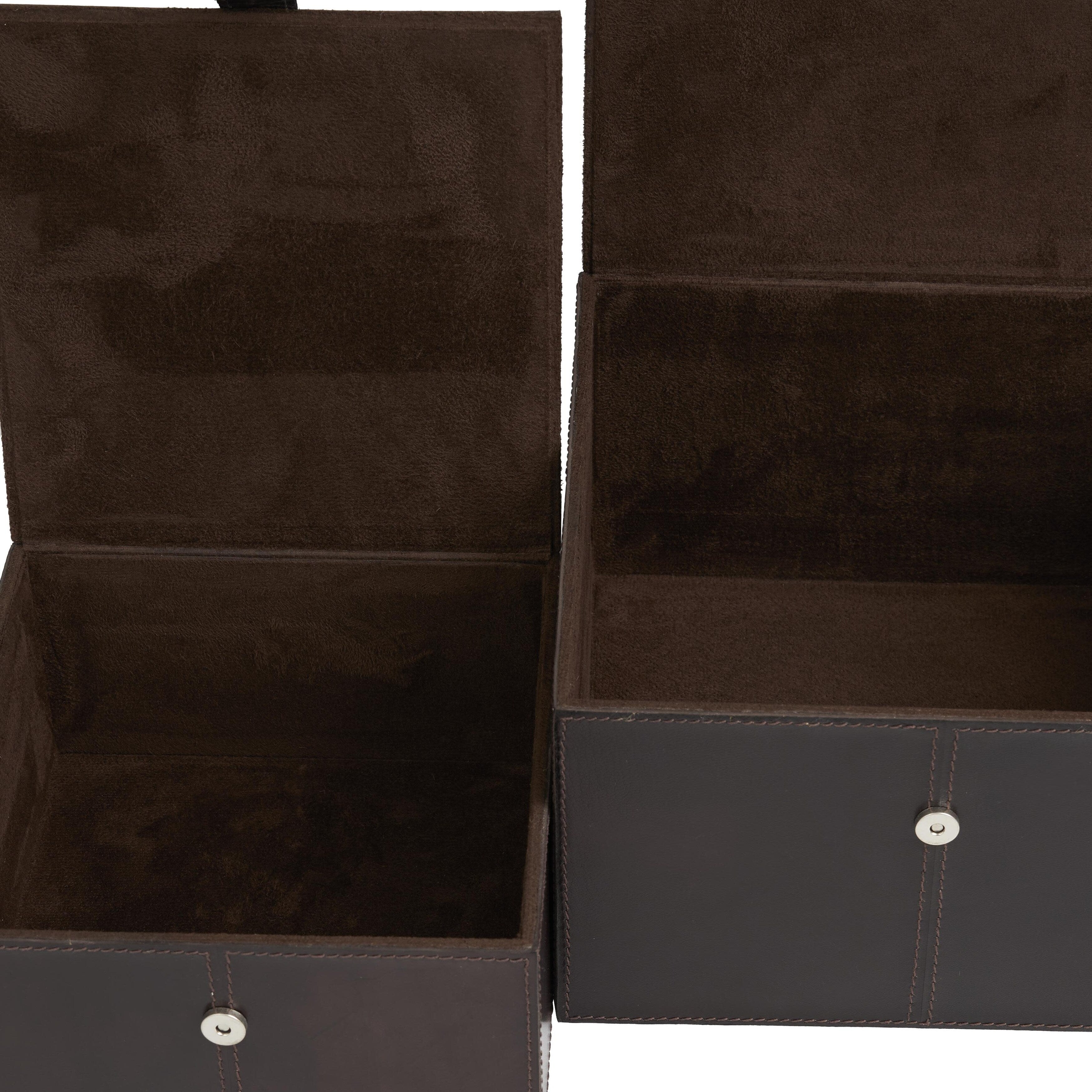 Leather Handmade Decorative Box with Hinged Lid - Set of 2 Gray, Brown or Dark Brown - Roche River Decor