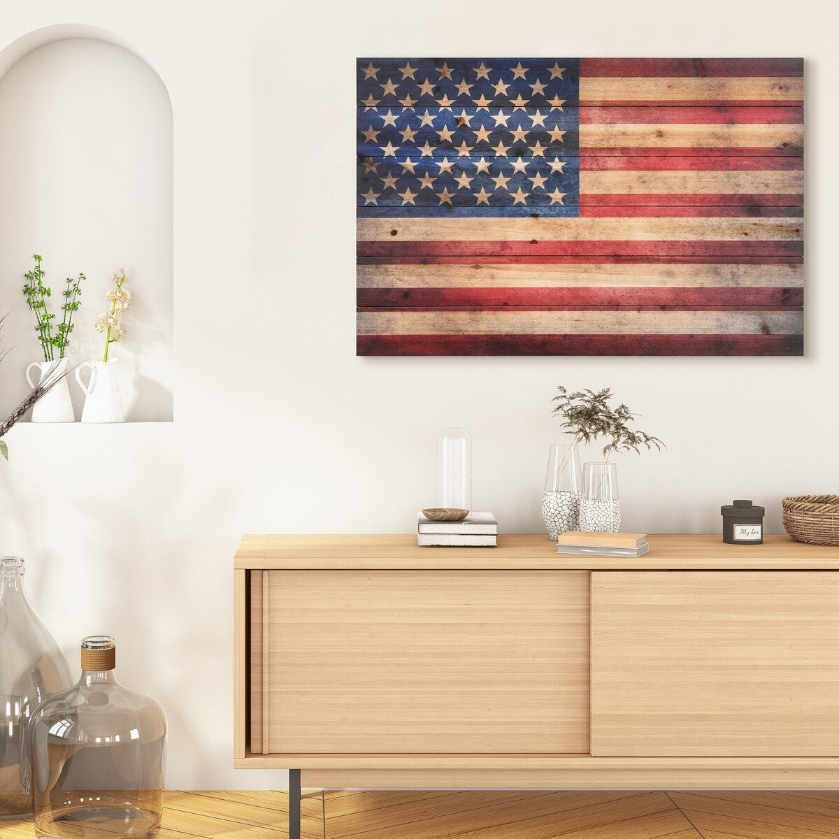 American Flag Solid Fir Wood Plank Wall Art