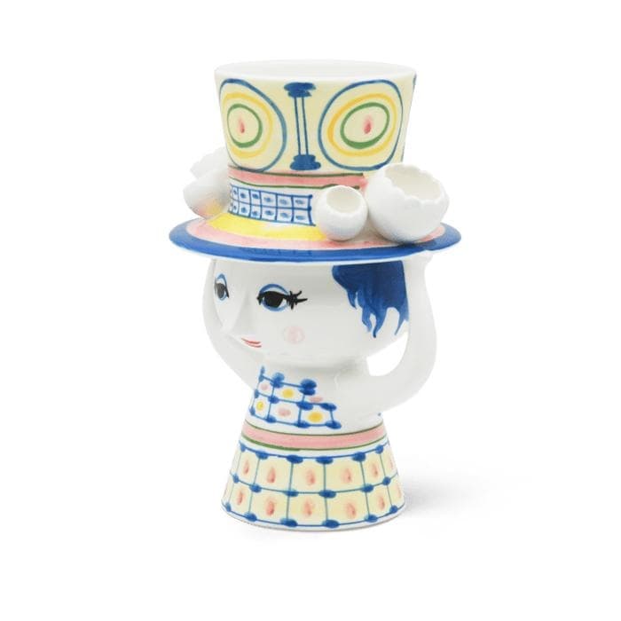 Bjrn Wiinblad Lady with Hat Vase, Blue, H: 8.1