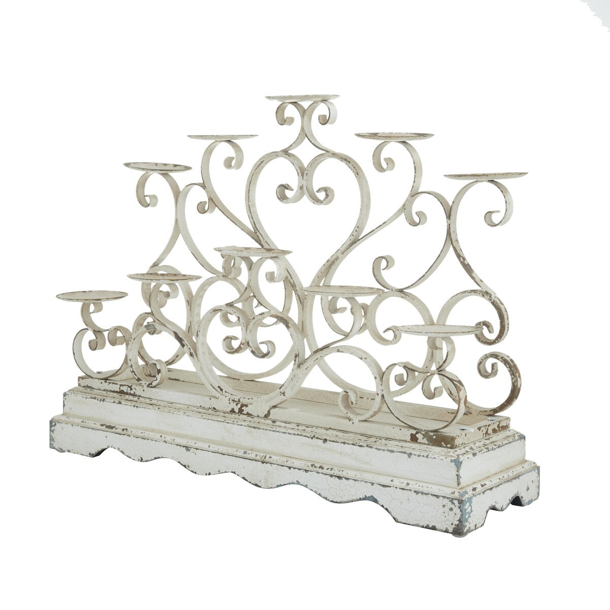 Metal Scroll Pillar 10 Plate Candelabra - White - Roche River Decor