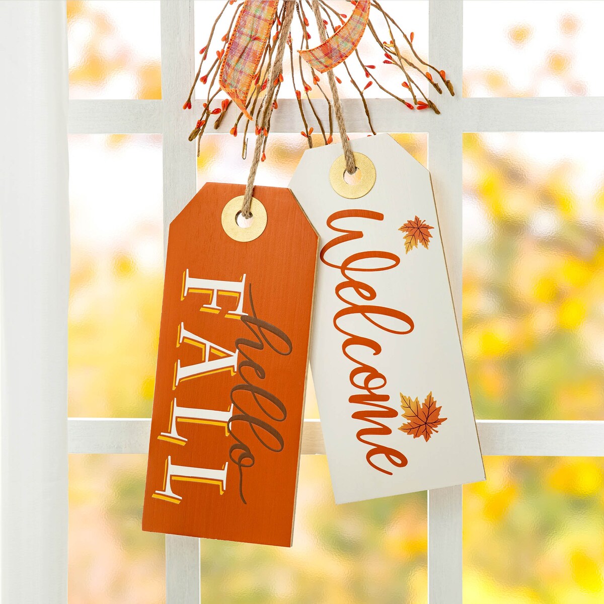 Glitzhome 24H Hello Fall or Give Thanks Welcome Fall Wooden Door Hanger Thanksgiving Decor