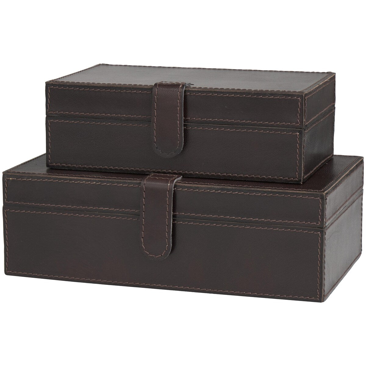 Leather Handmade Decorative Box with Hinged Lid - Set of 2 Gray, Brown or Dark Brown - Roche River Decor