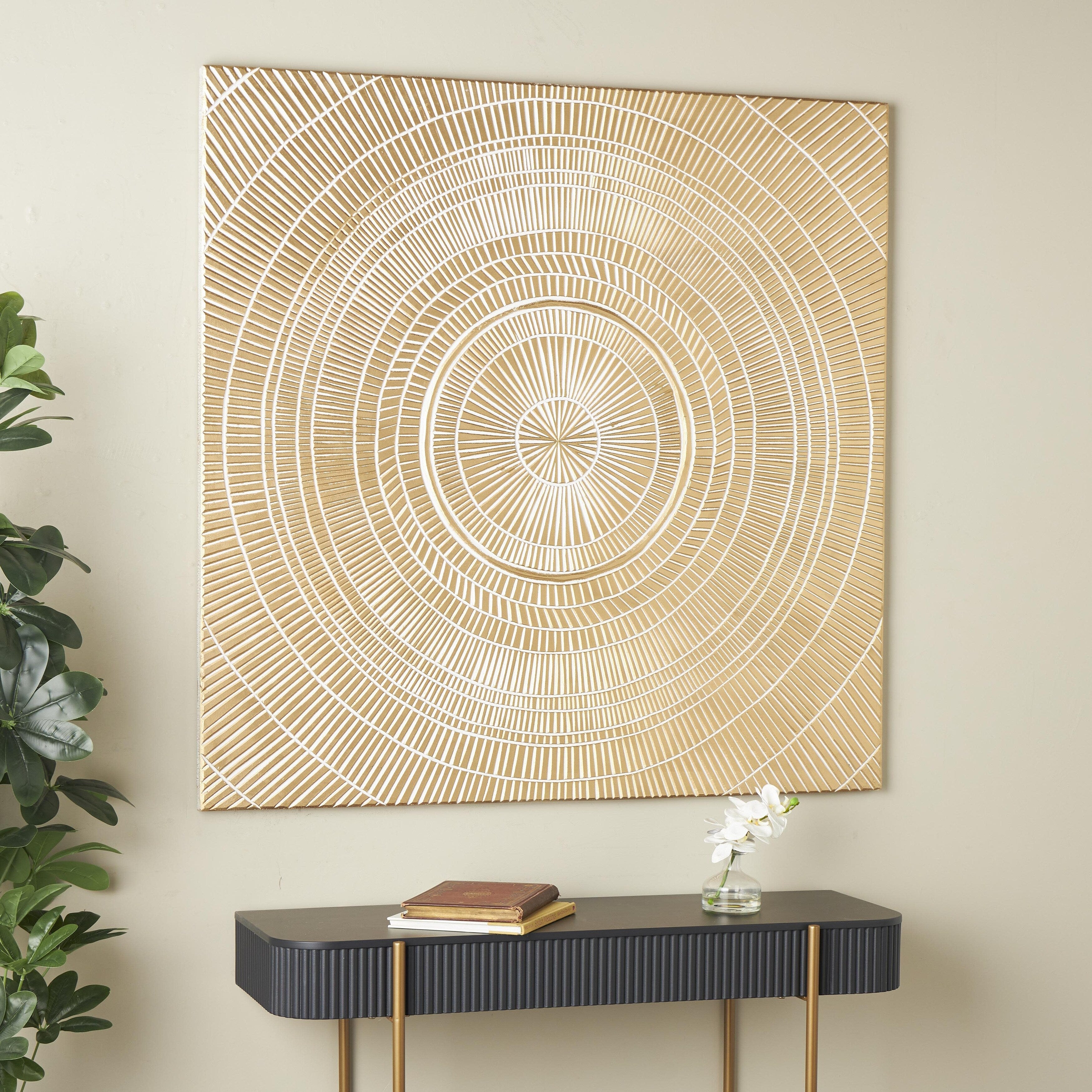 Wood Geometric Handmade Intricately Carved Radial Home Wall Decor - Gold - Roche River Decor