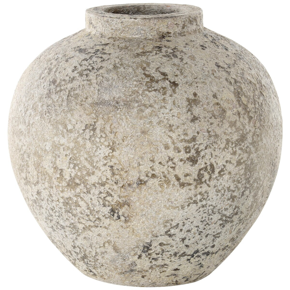 Ceramic Handmade Antique Style Round Decorative Vase with Textured Distressing - Cream - Roche River Decor