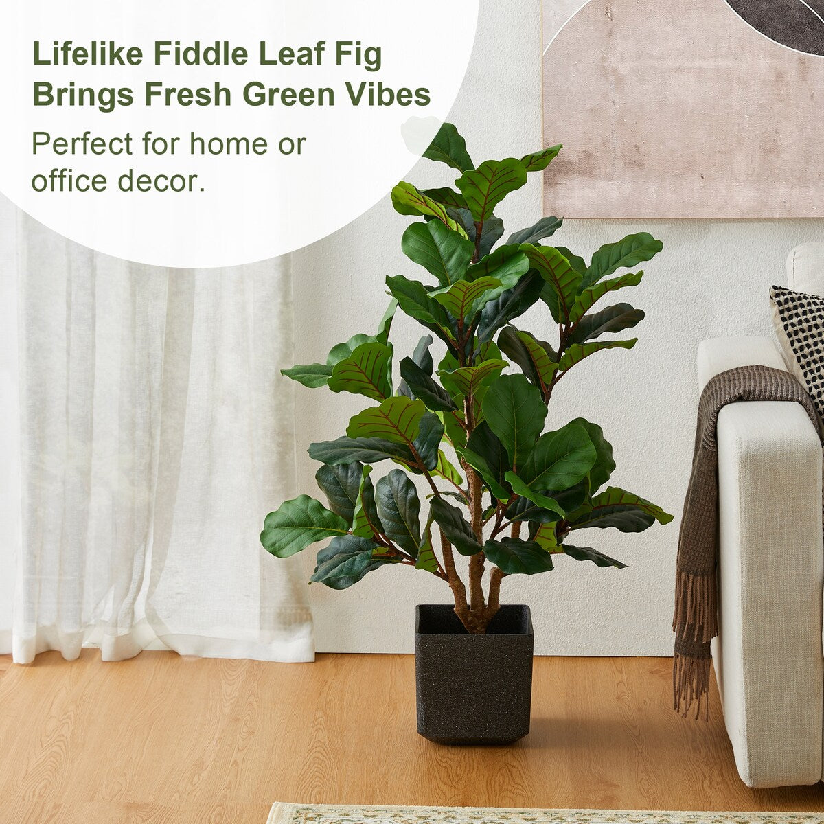 Glitzhome 3.5ft 41.25H Potted Real Touch Fiddle Leaf Fig Faux Tree - 23.5D x 41.25H