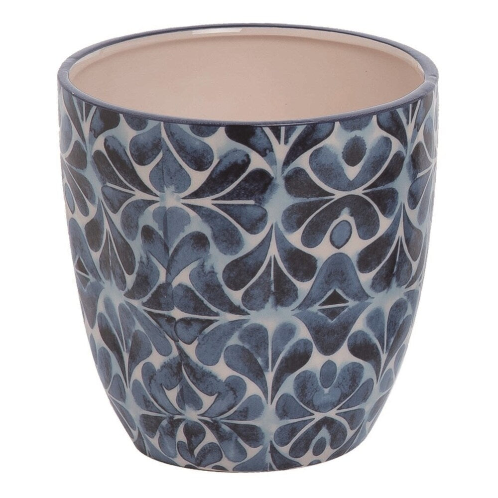 Transpac Dolomite 6 in. Multicolor Spring Indigo Patterned Clash Planter