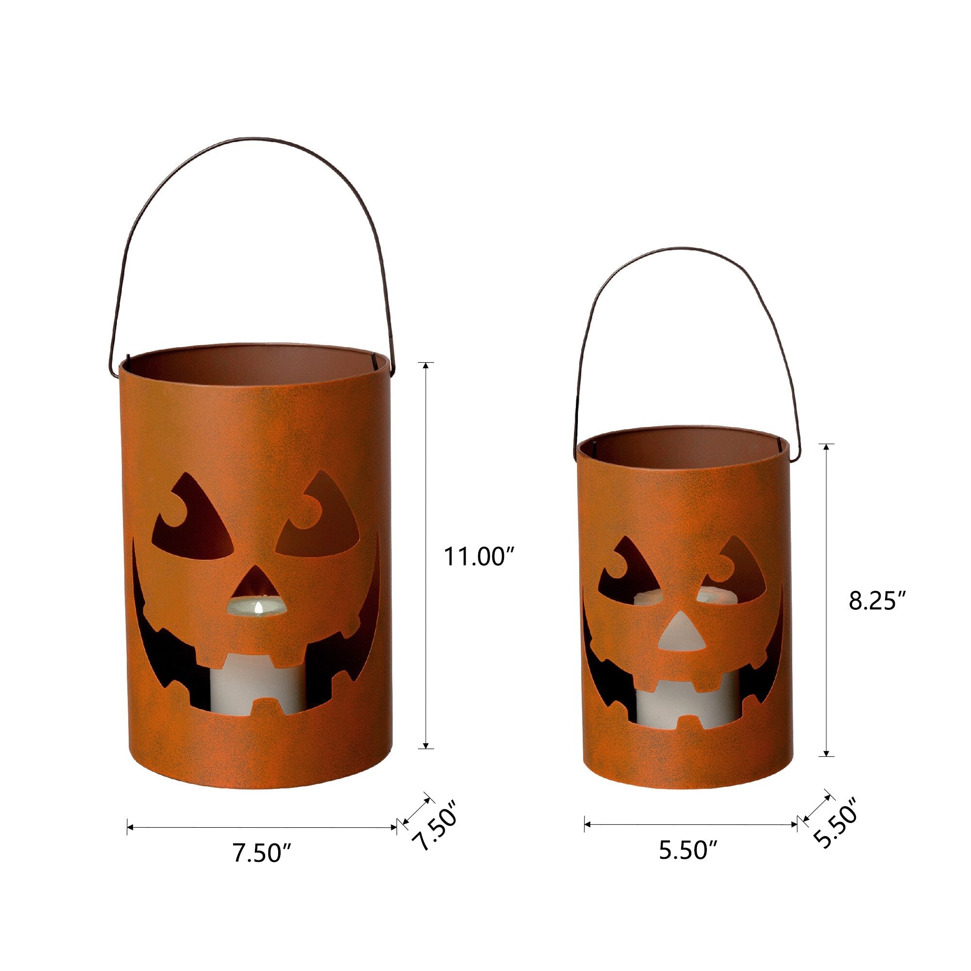 Glitzhome Set of 2 Halloween Metal Bucket Lanterns