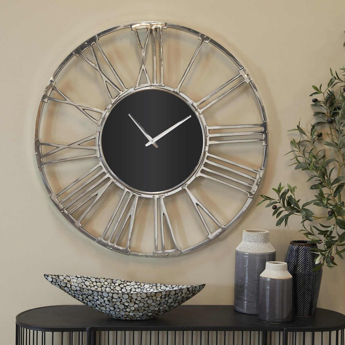 Aluminum Metal Geometric Open Frame Decorative Wall Clock with Glass Center - Silver or Gold - Roche River Decor