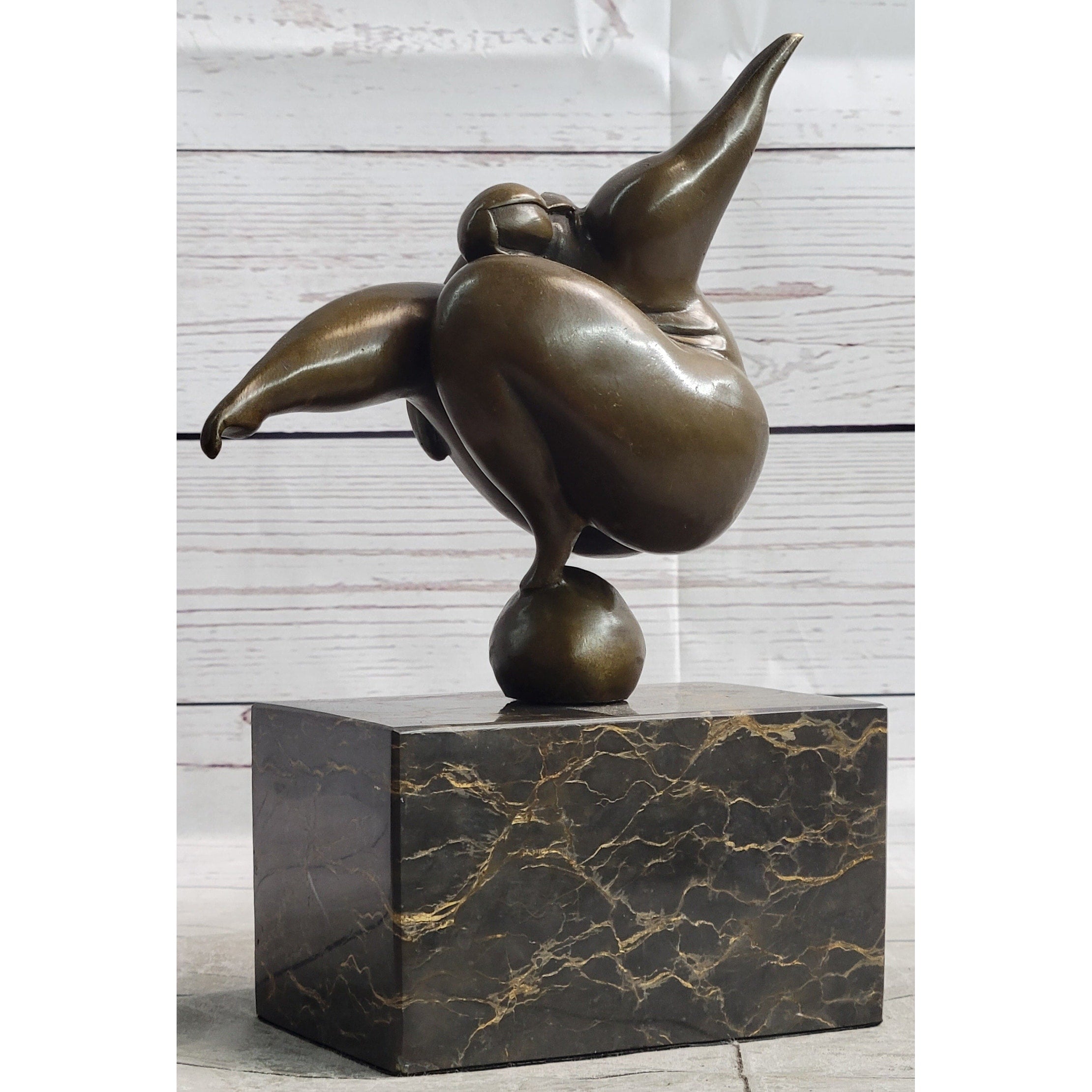 Abstract Curvy Bbw Woman Balancing On Ball Bronze Statue Sculpture Figure 11 Inches X 7 Inches