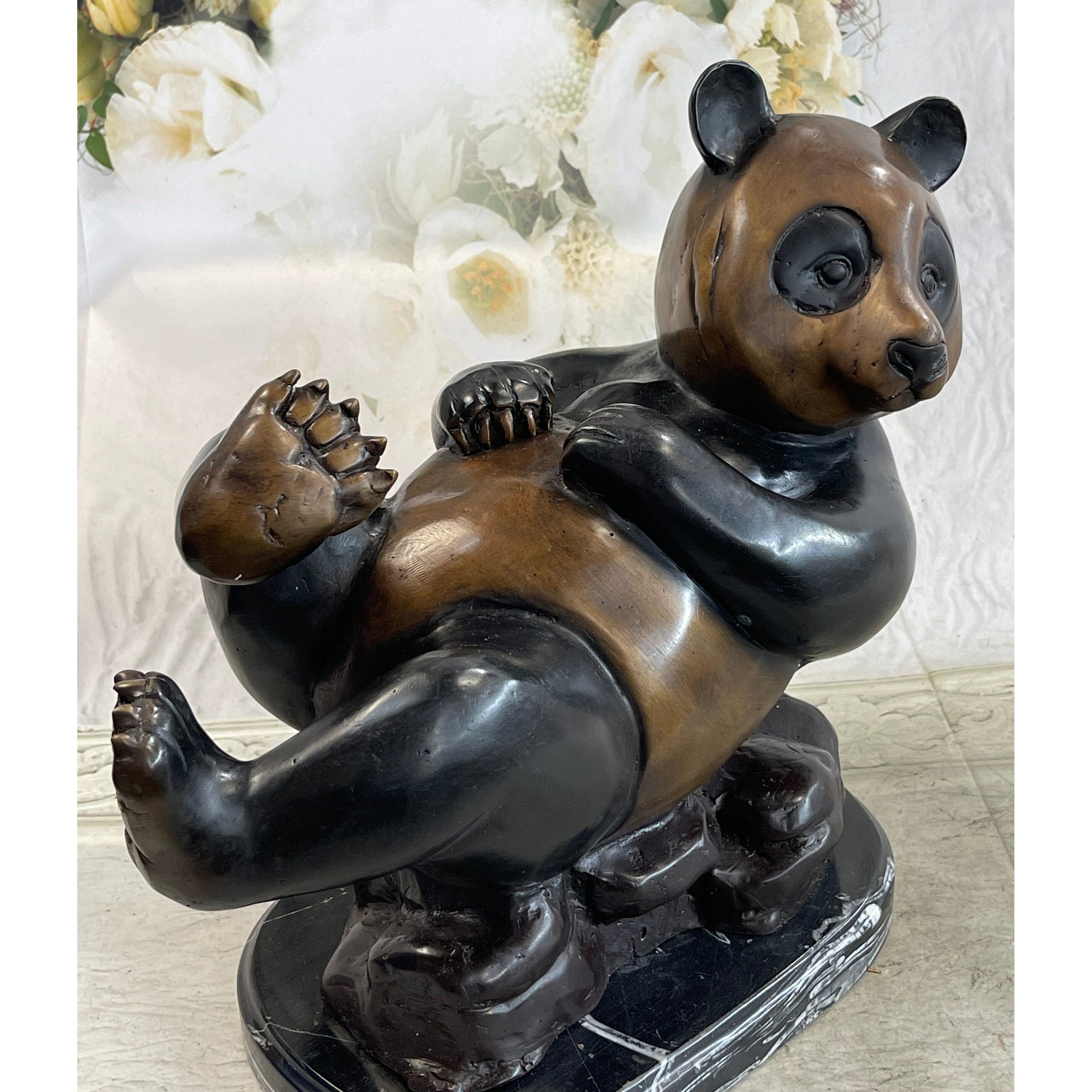 Ltd. Edition Numbered Lazy Chinese Panda Bear Bronze Sculpture Figurine Collectible 12 Inches X 15 Inches