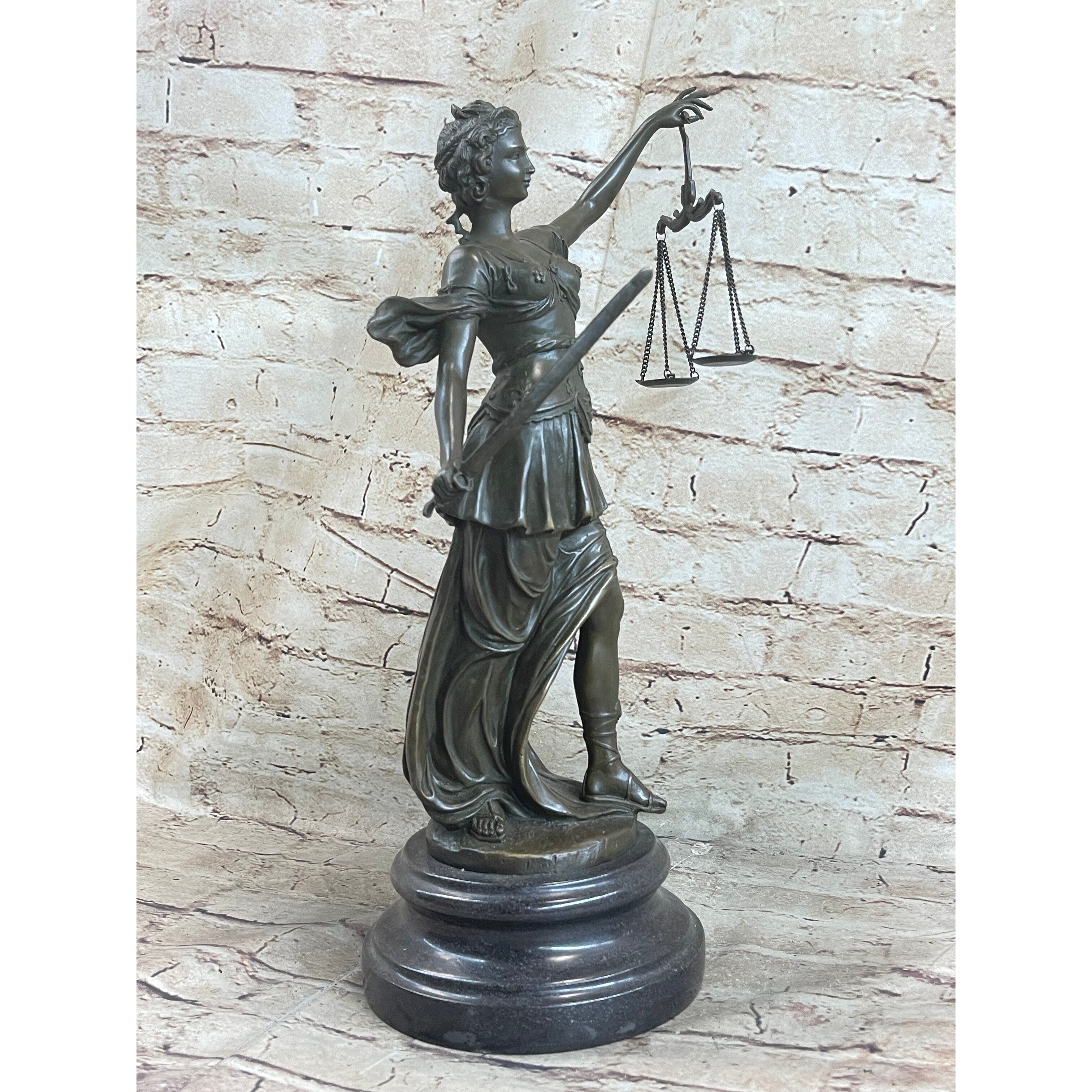 Bronze Scale Of Justice Blind Justice Sculpture Statue Clical Figurine 15 Inches Nr