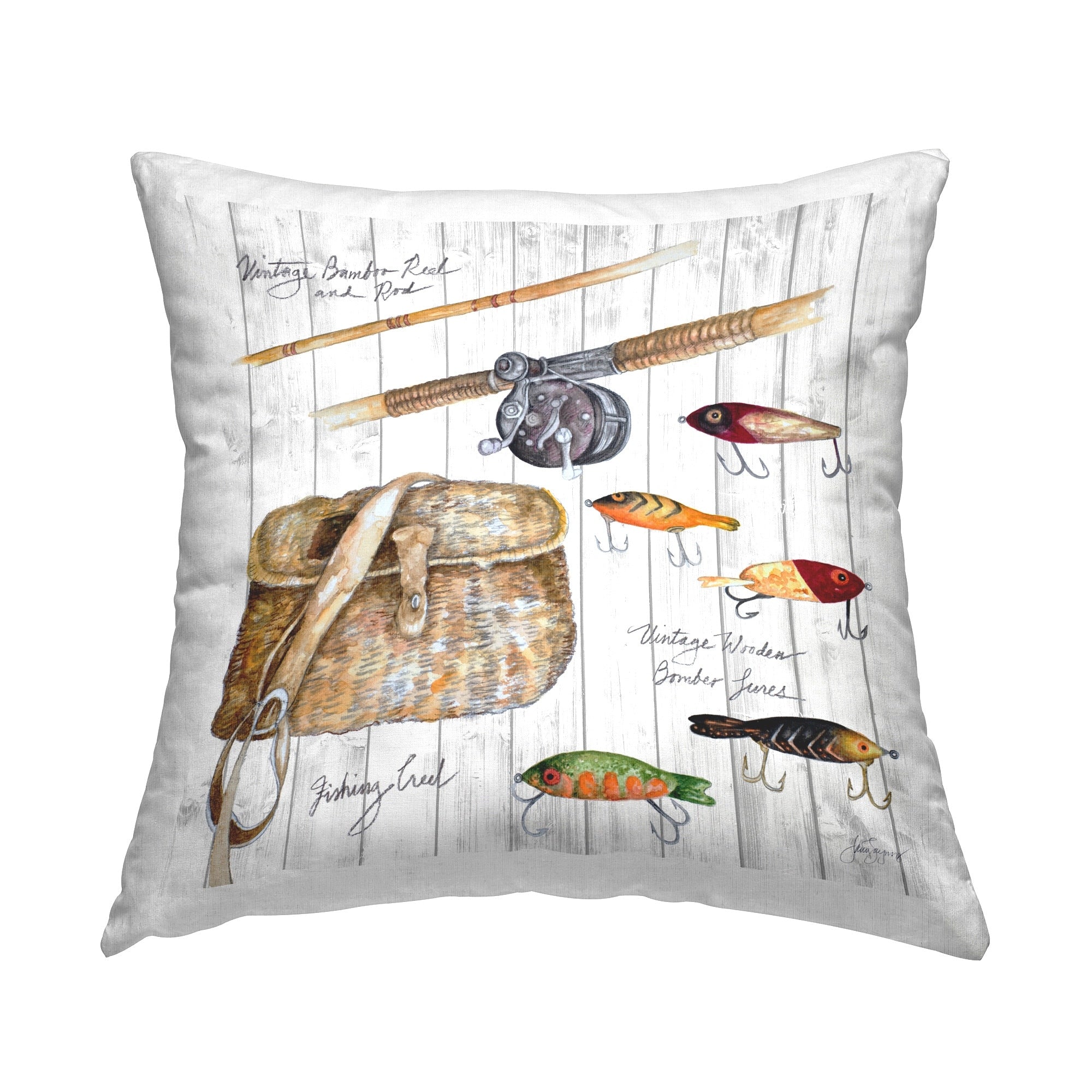 Stupell Fishing Tackle Box Decorative Printed Throw Pillow Design by Janice Gaynor