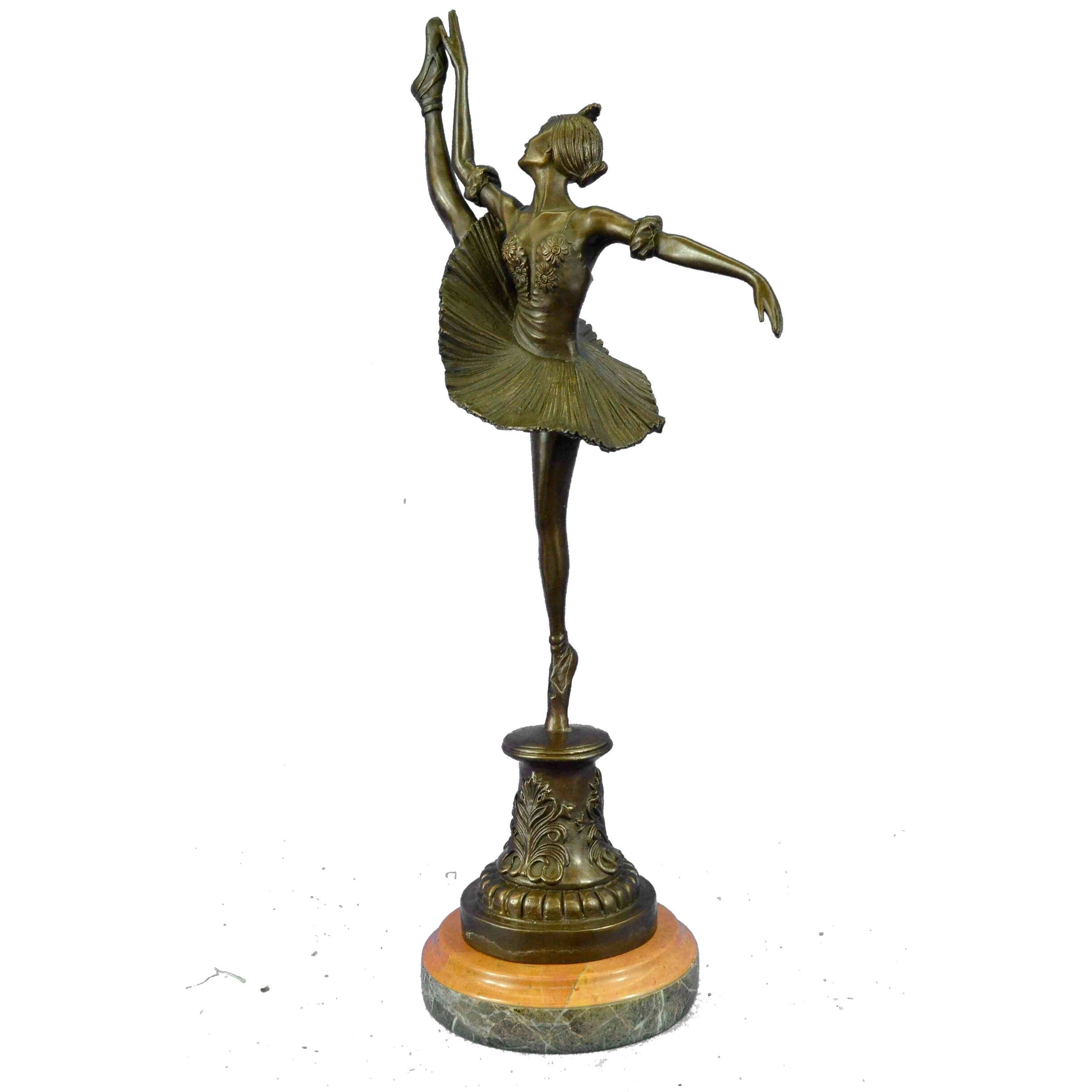 Art Nouveau Brown Patina Gory Little Ballerina Bronze Sculpture Dance Trophy Sta