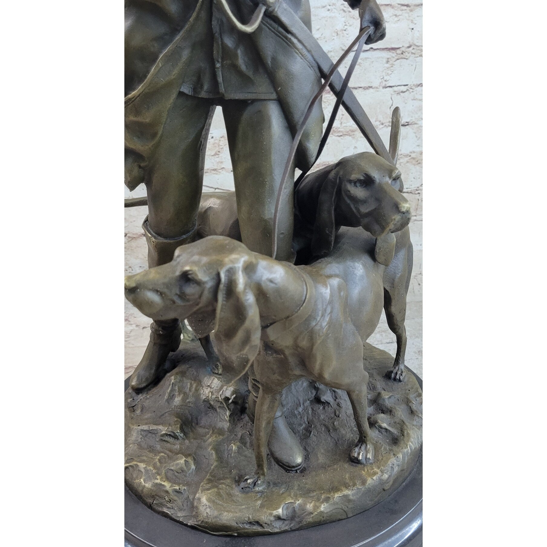 Military Bugler With Hound Dogs Bronze Statue Sculpture On Marble Base 26 Inches X 19 Inches