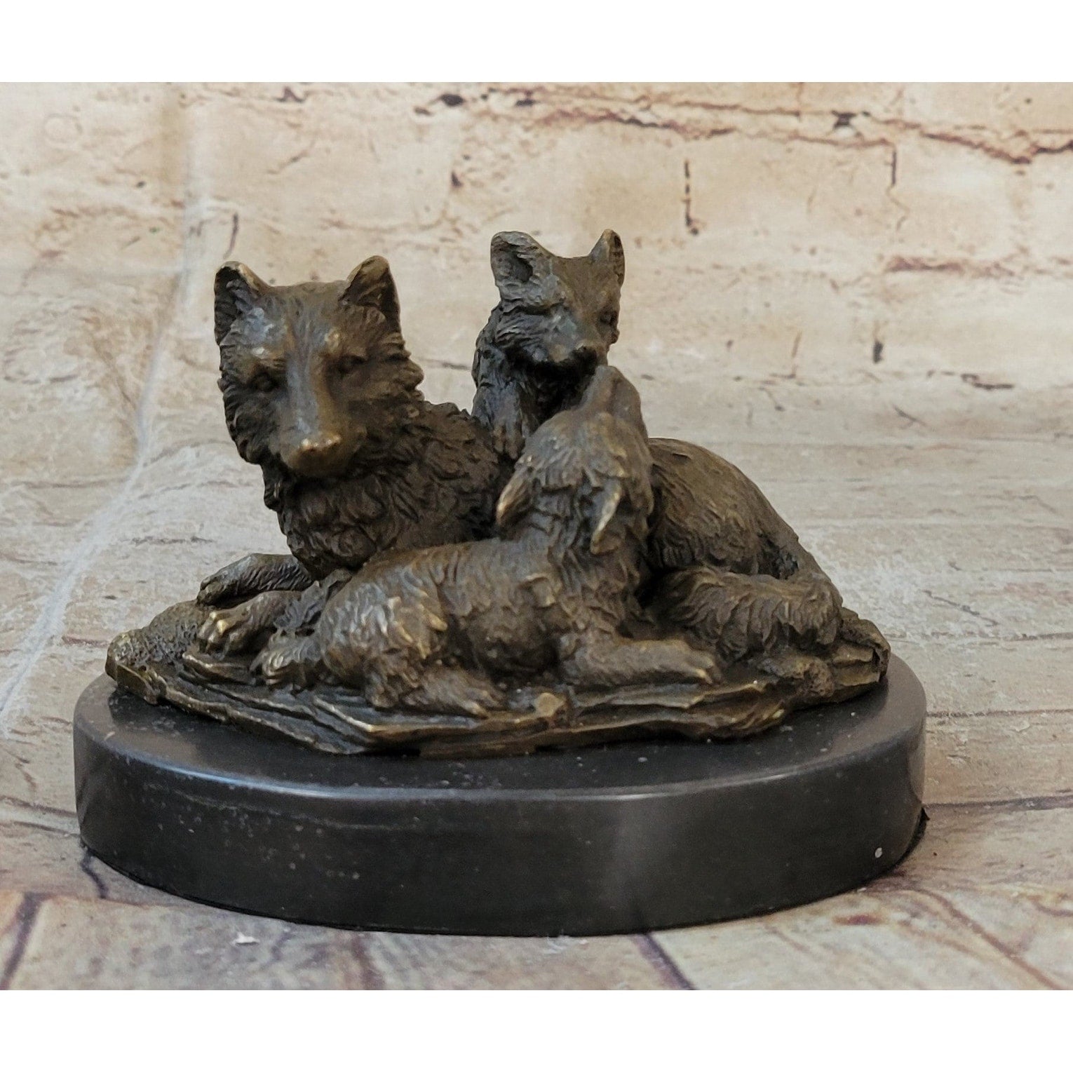 Art Decor Marble Bronze Sculpture Statue Wolf Cub Bust Wild Life Garden Figurine