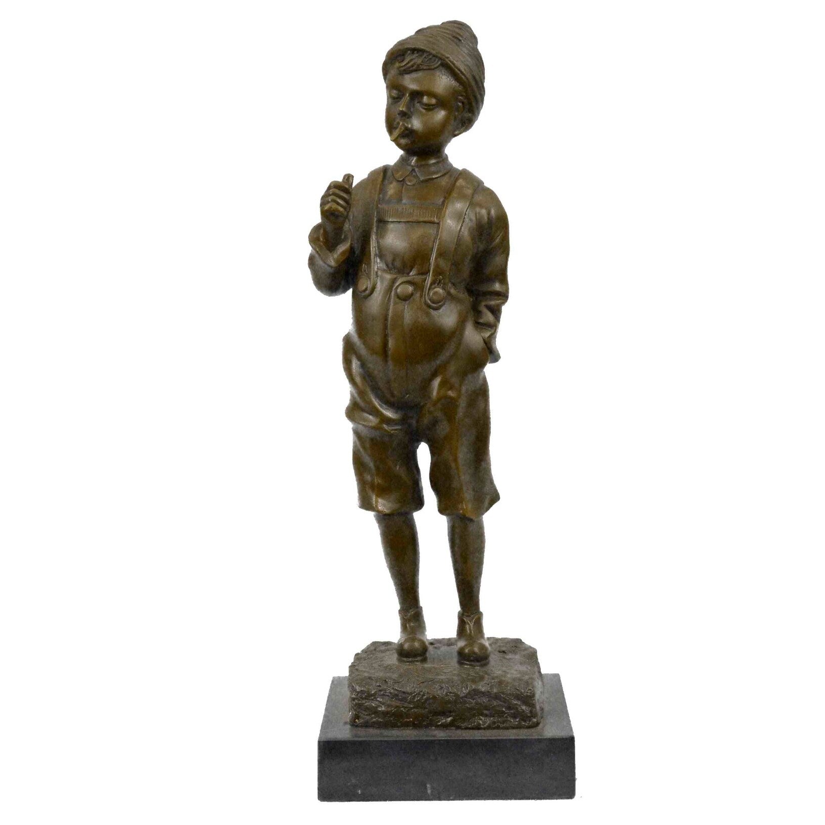 Signed Boy Smoking Smoke Bronze Marble Sculpture Statue Hot Cast Figurine