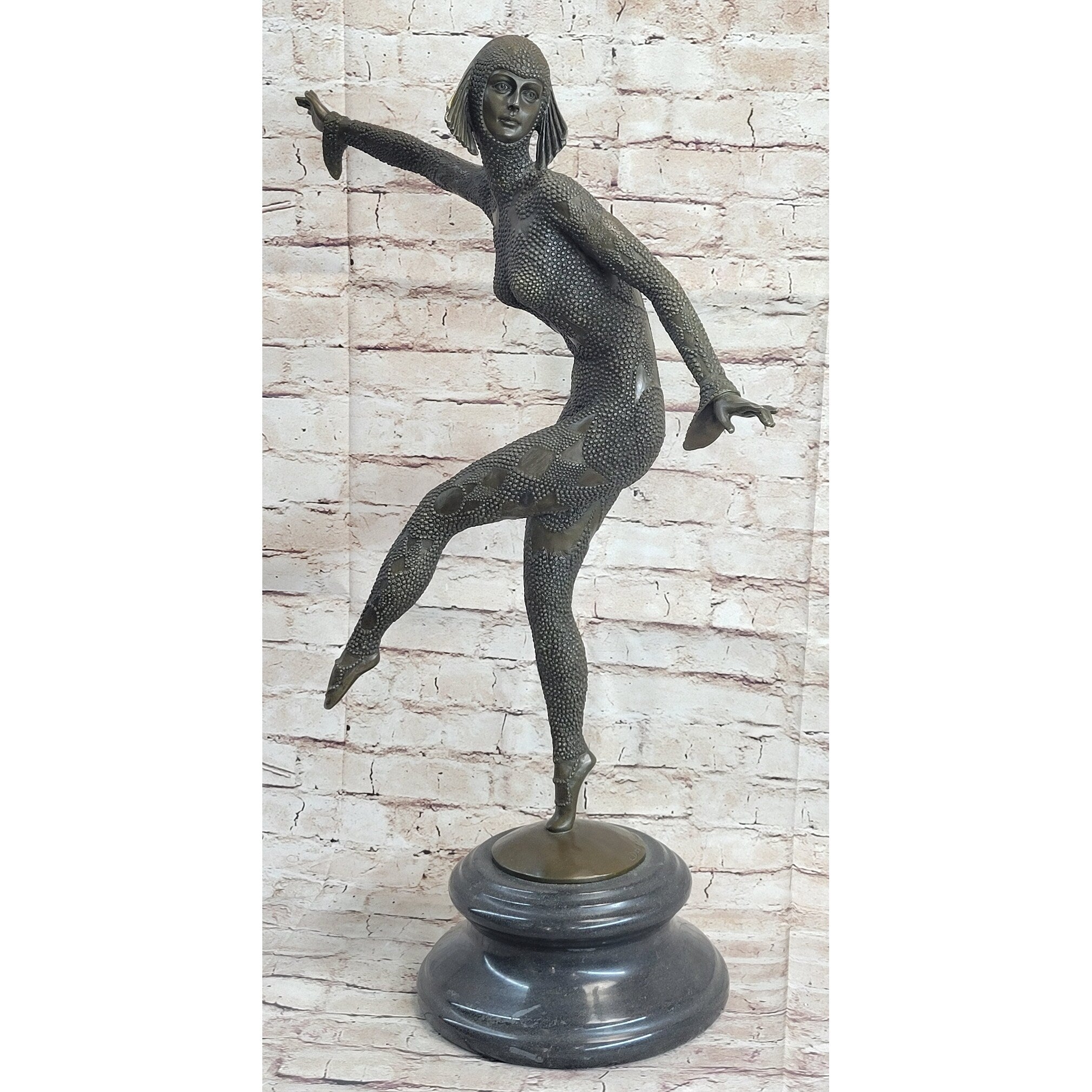 Chiparus Art Deco Russian Ballet Dancer Ballerina Bronze Sculpture Statue Figure On Marble Base