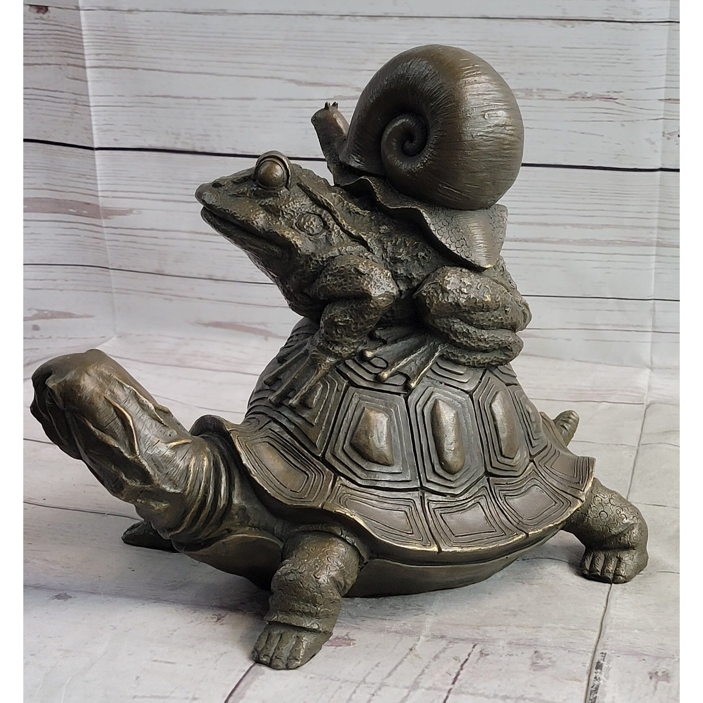 Tortoise Frog Snail Bronze Metal Figurine Sculpture Original Signed Art Figure