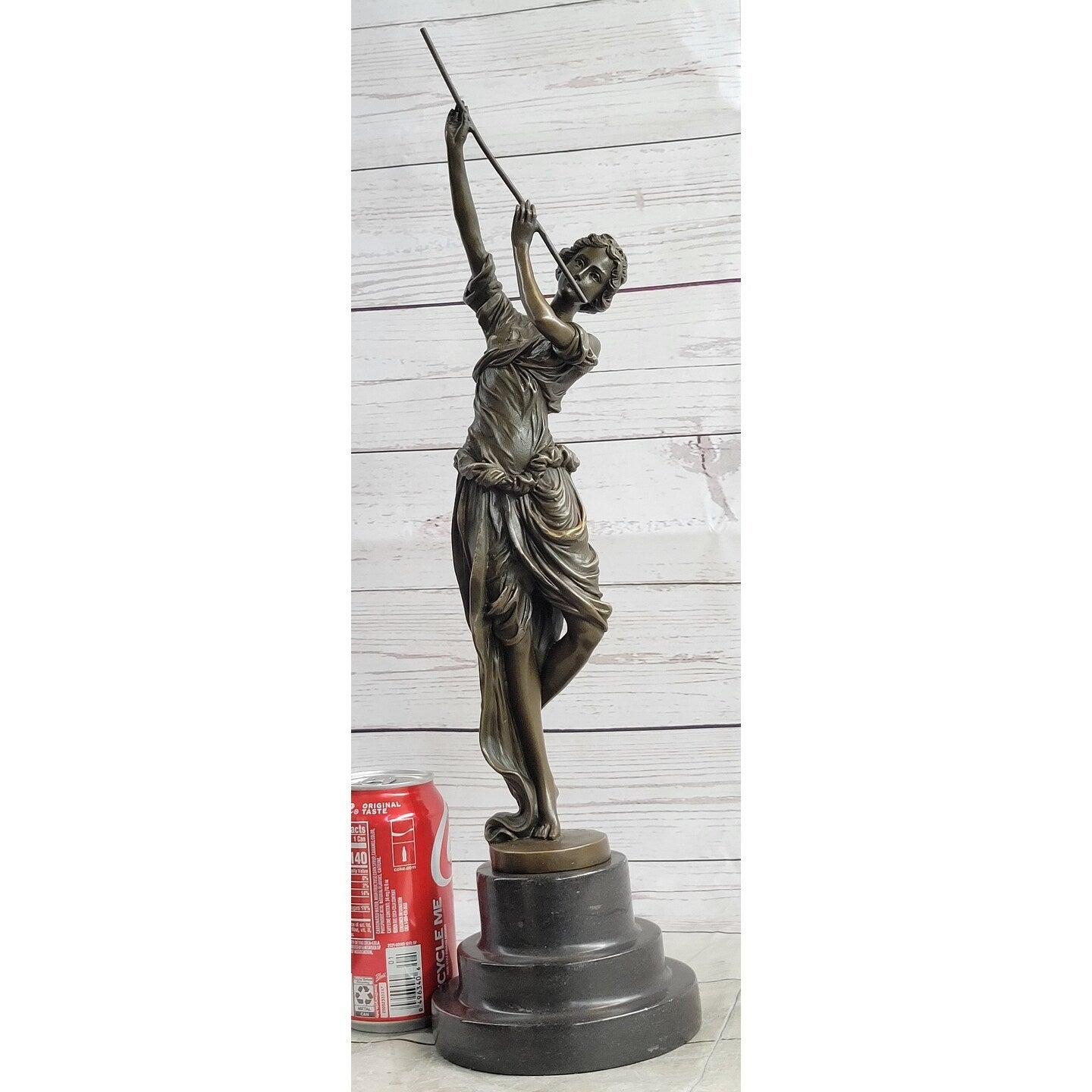 Clical French Flautist Girl Playing Flute Bronze Sculpture Statue Vintage Style Decor