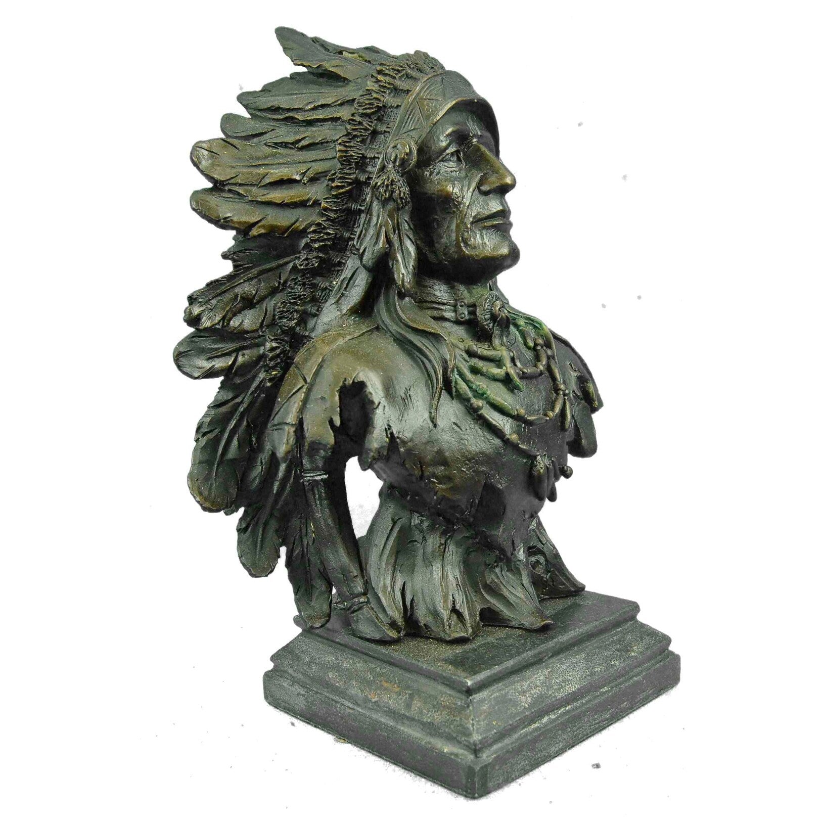 Signed Russell Native American Chief Hot Cast Bronze Sculpture Statue Figure Art