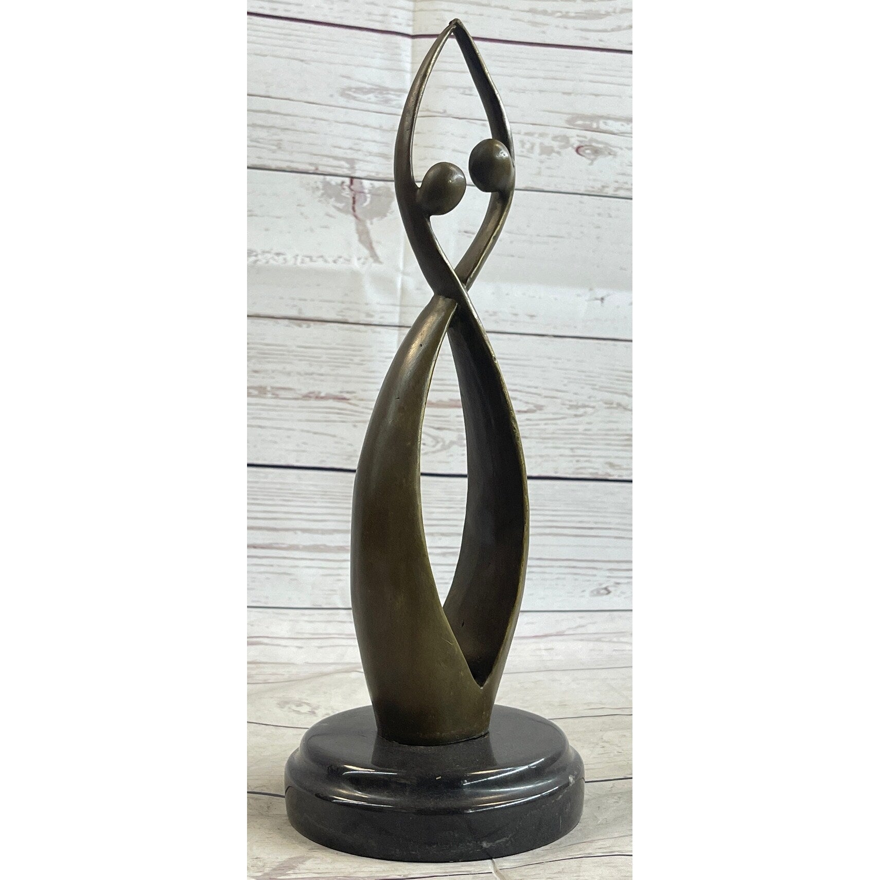 Signed Original Modern Art Creation Of Two Being Bronze Sculpture Abstract Decor