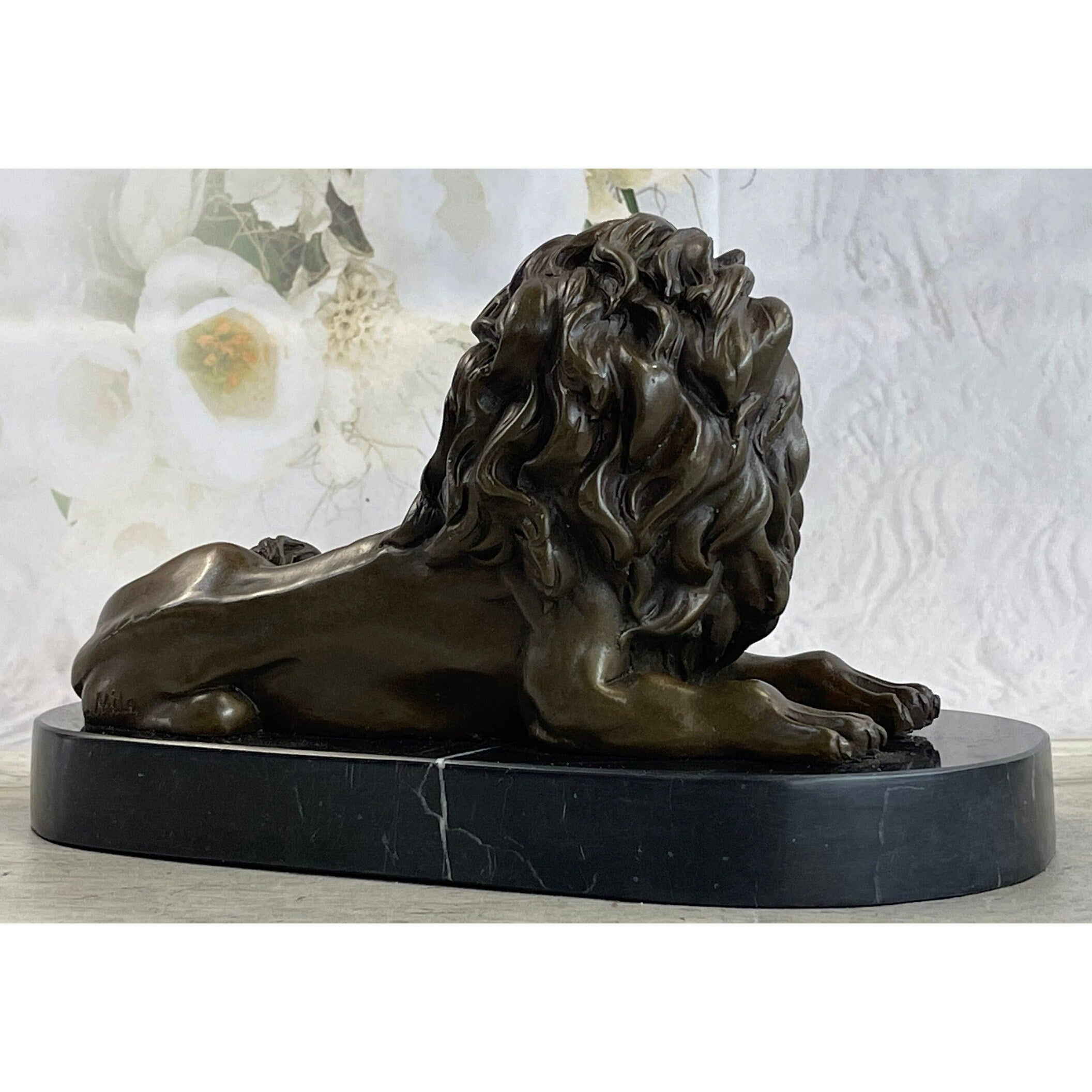 Guardian Lion Bronze Metal Statue Sculpture Desktop Signed Art Marble Base 6 Inches X 10 Inches