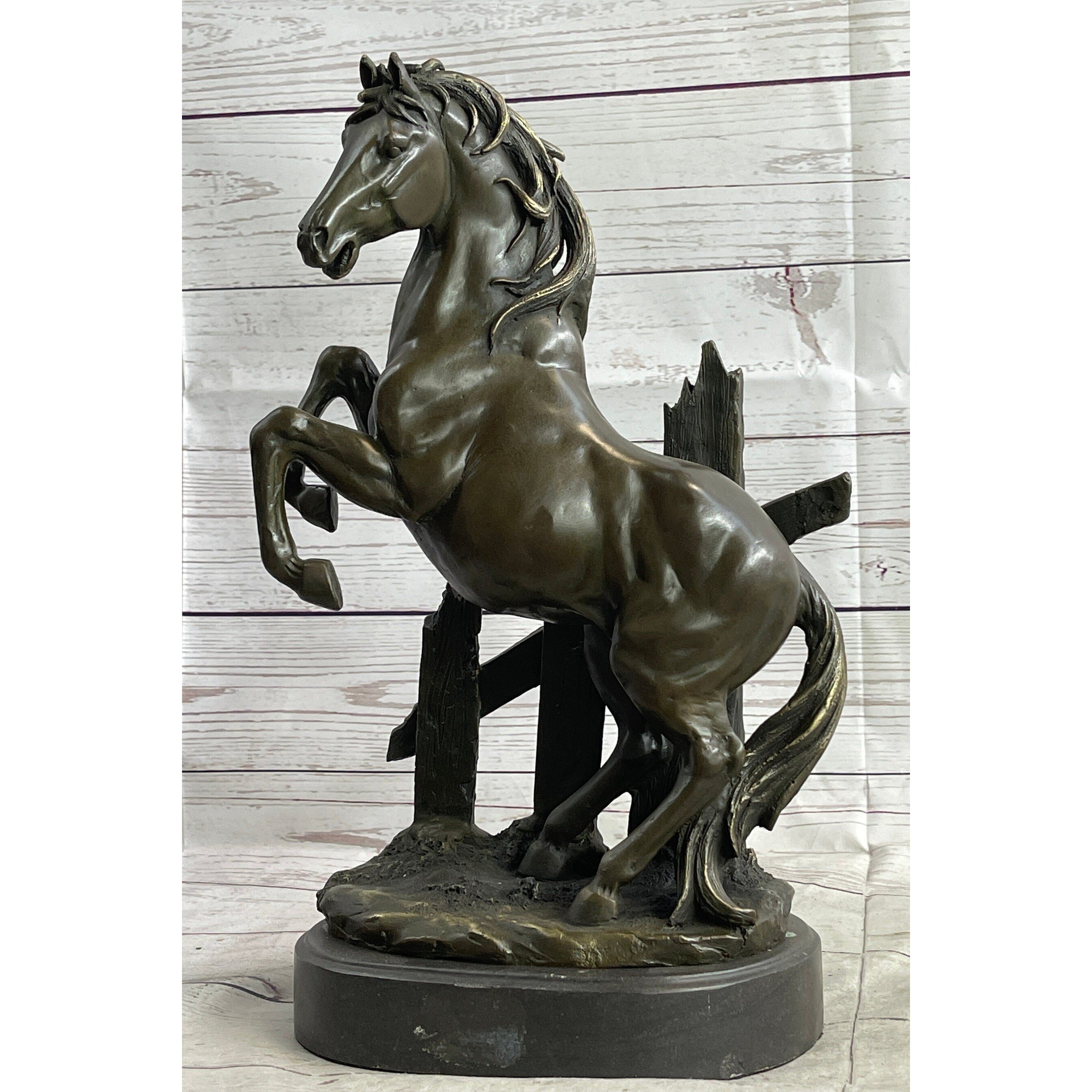 Vintage Horse Figurine Metal Rearing Wild Pony Equine Collectible Bronze Figure