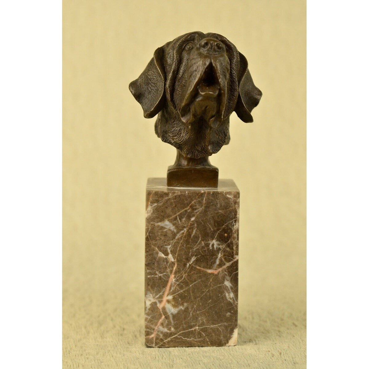 Saint Bernard Head Bust Bronze Sculpture Bookend Book End Statue Marble Base Art