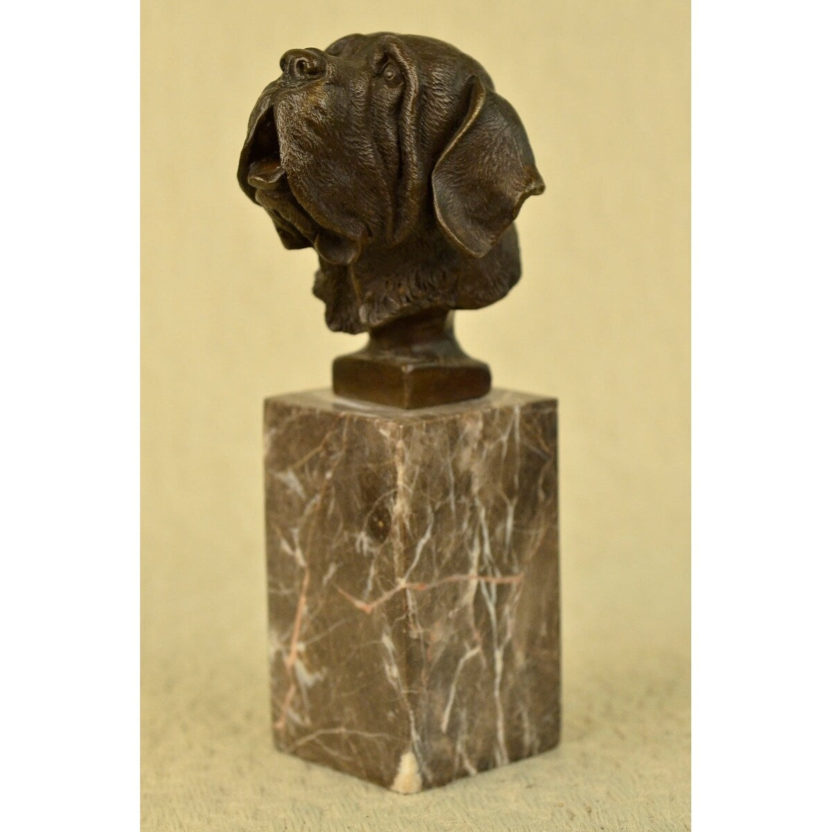 Saint Bernard Head Bust Bronze Sculpture Bookend Book End Statue Marble Base Art