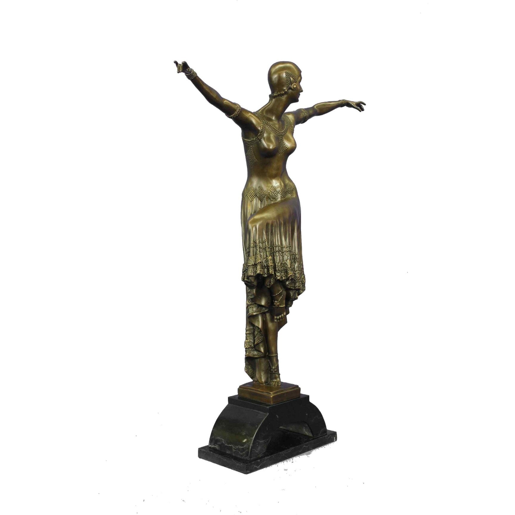 Large Dimitri Chiparus Dancer Art Deco Bronze Sculpture Marble Base Figurine 27 Inches