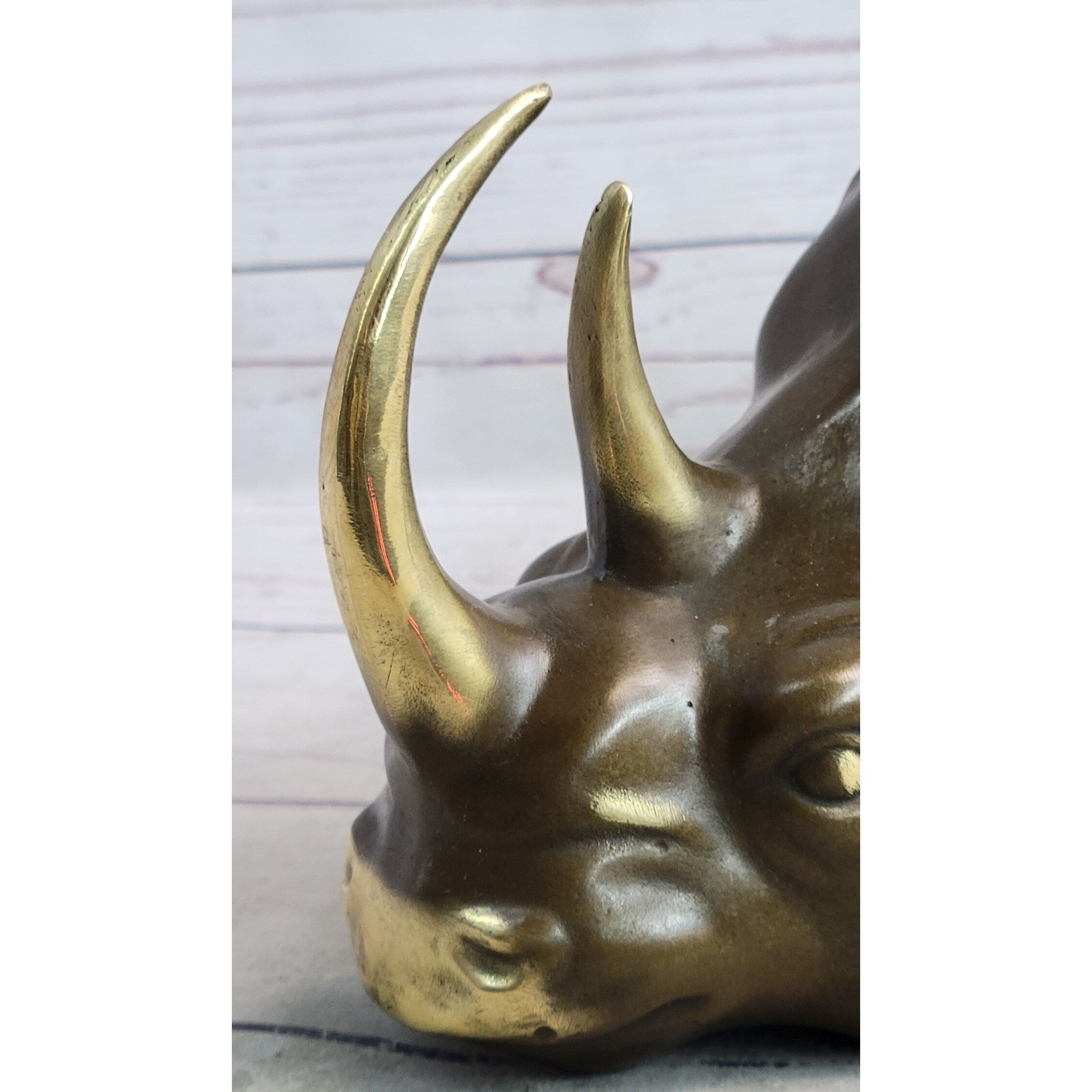 Wall Mounted Hanging Bronze Metal Rhinoceros Rhino Bust Sculpture Decor Trophy Room