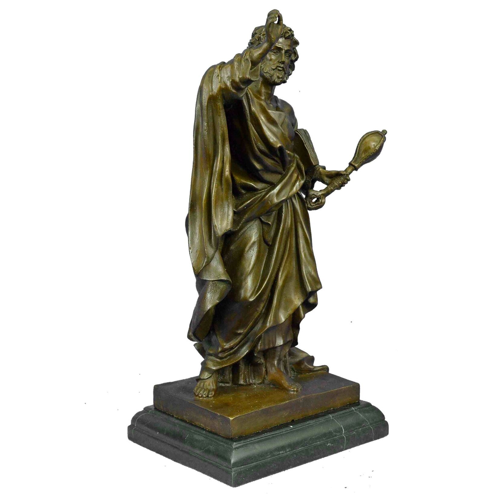 Signed Moreau Saint Religon Church St. Peter Bronze Sculpture Marble Base Figure