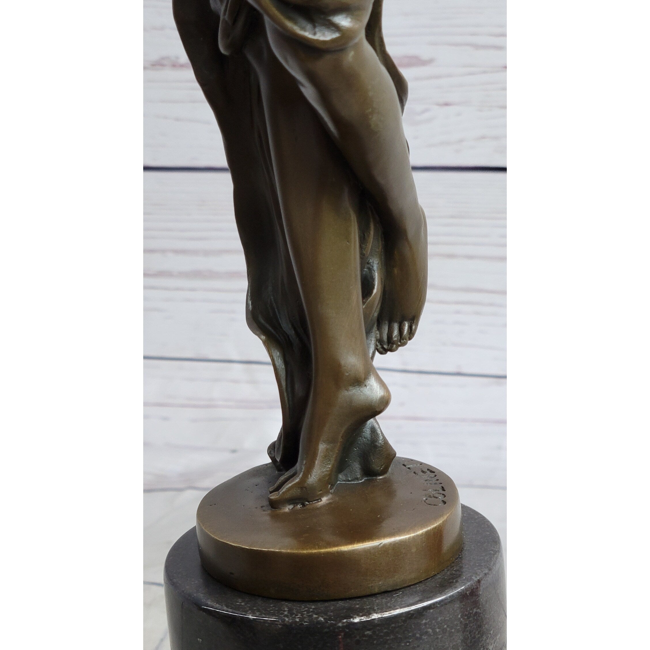 Clical French Flautist Girl Playing Flute Bronze Sculpture Statue Vintage Style Decor