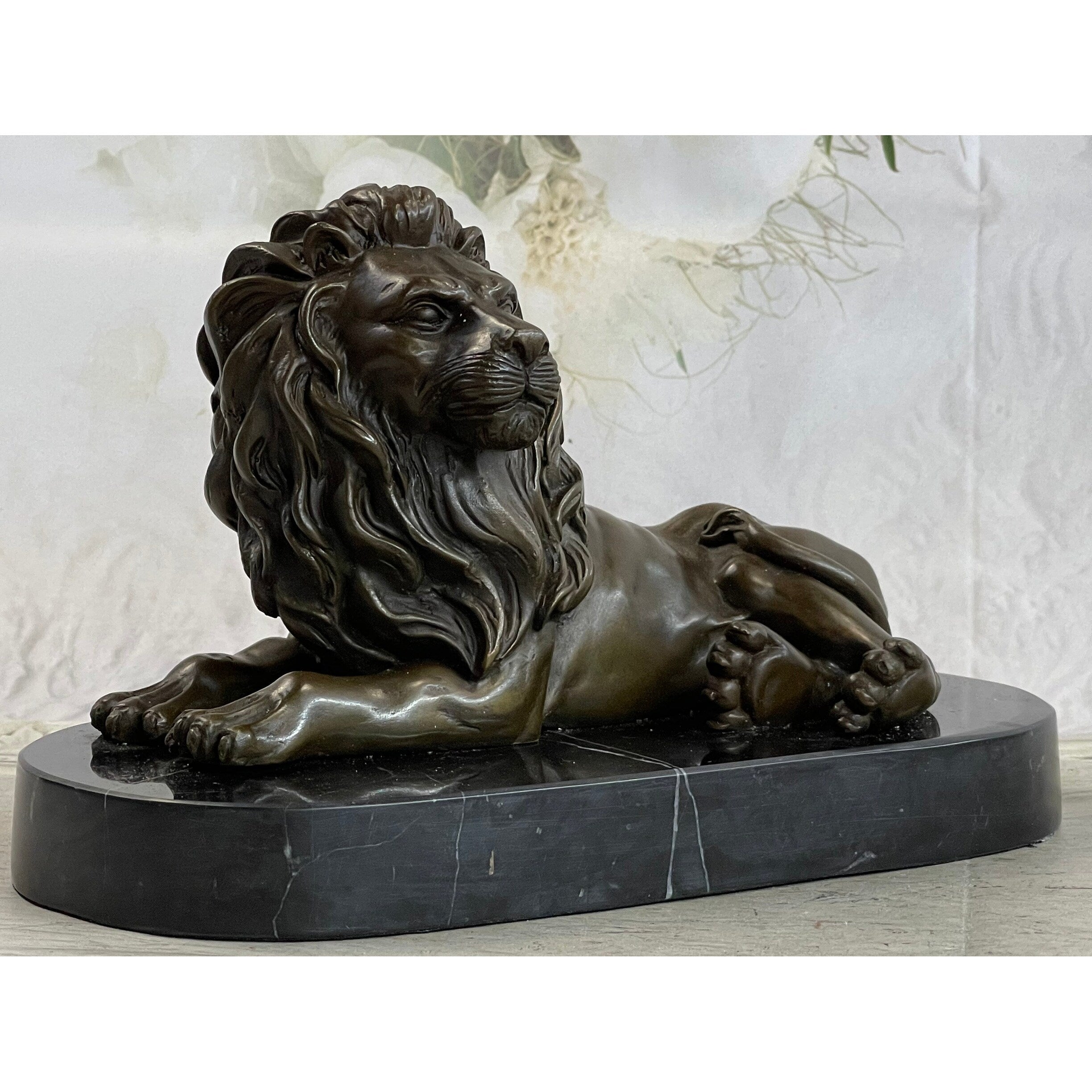 Guardian Lion Bronze Metal Statue Sculpture Desktop Signed Art Marble Base 6 Inches X 10 Inches