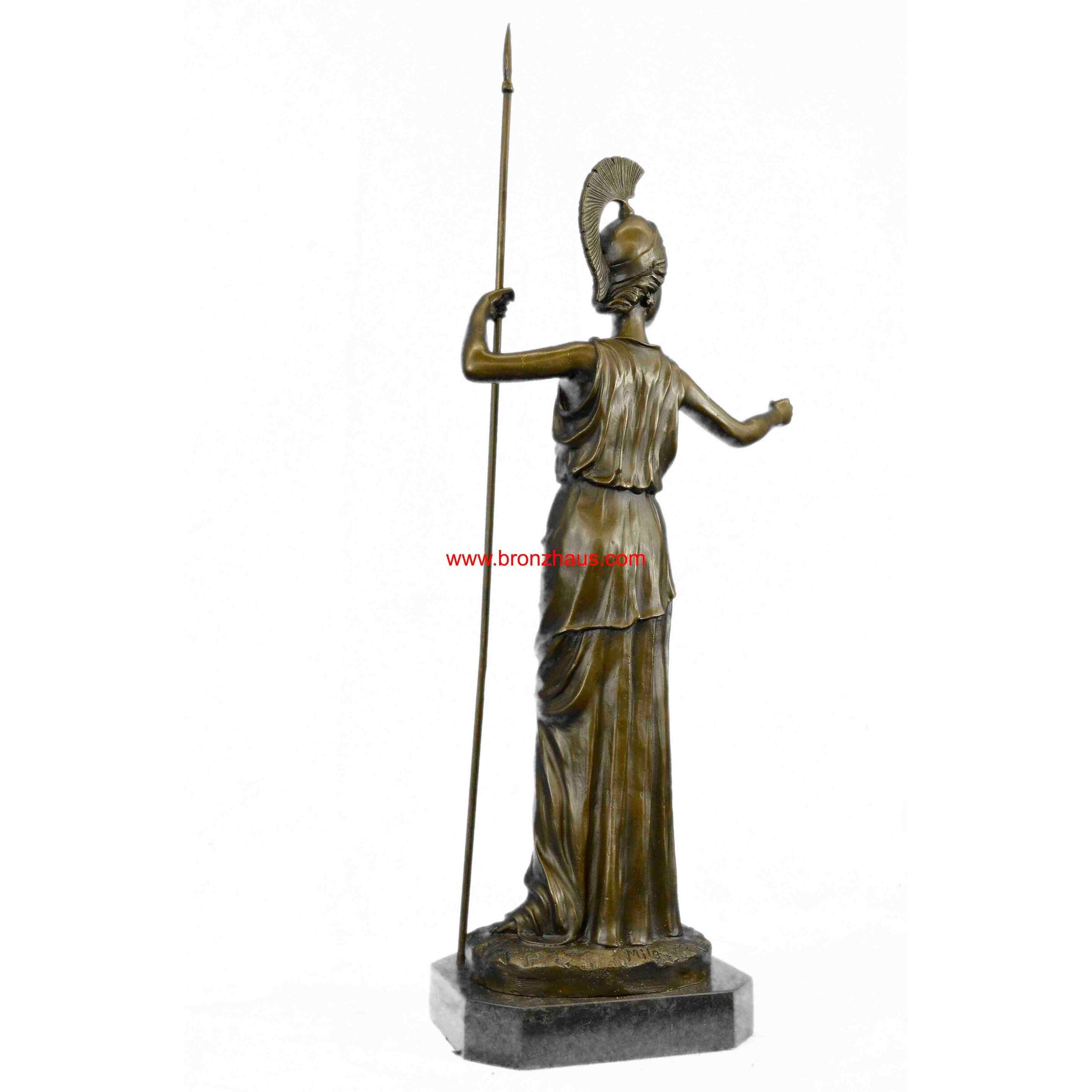 Ancient Greek Bronze Museum Statue Replica Of Athena W/ Spear Shield Figurine