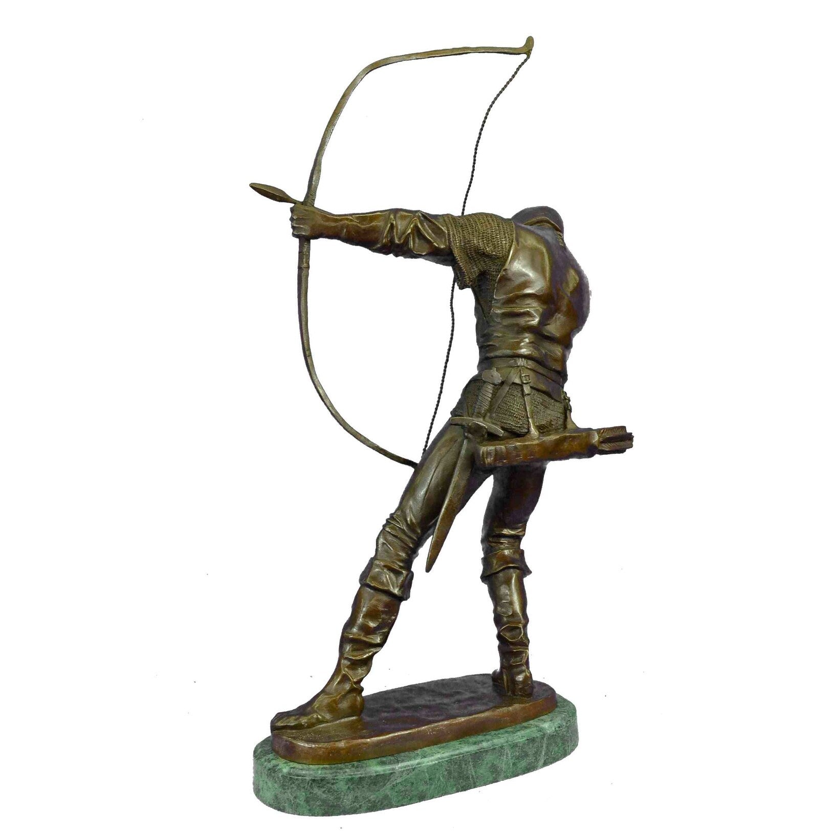 HandmadeBronze Sculpture Soldier Warrior Bow Arrow Hot Cast Green Marble