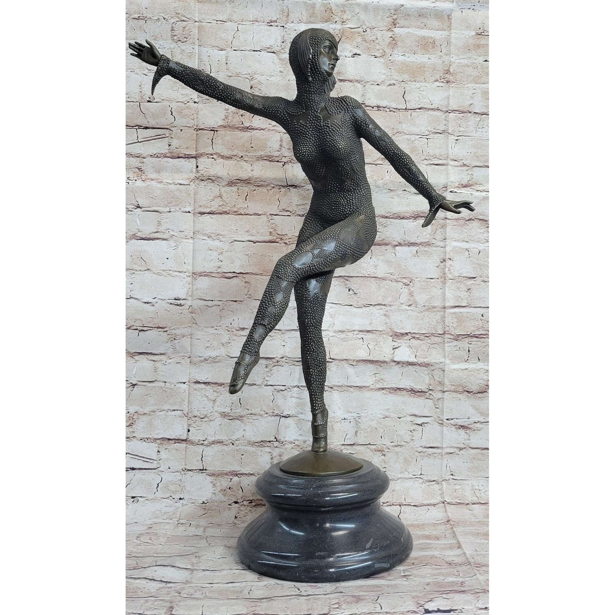 Chiparus Art Deco Russian Ballet Dancer Ballerina Bronze Sculpture Statue Figure On Marble Base