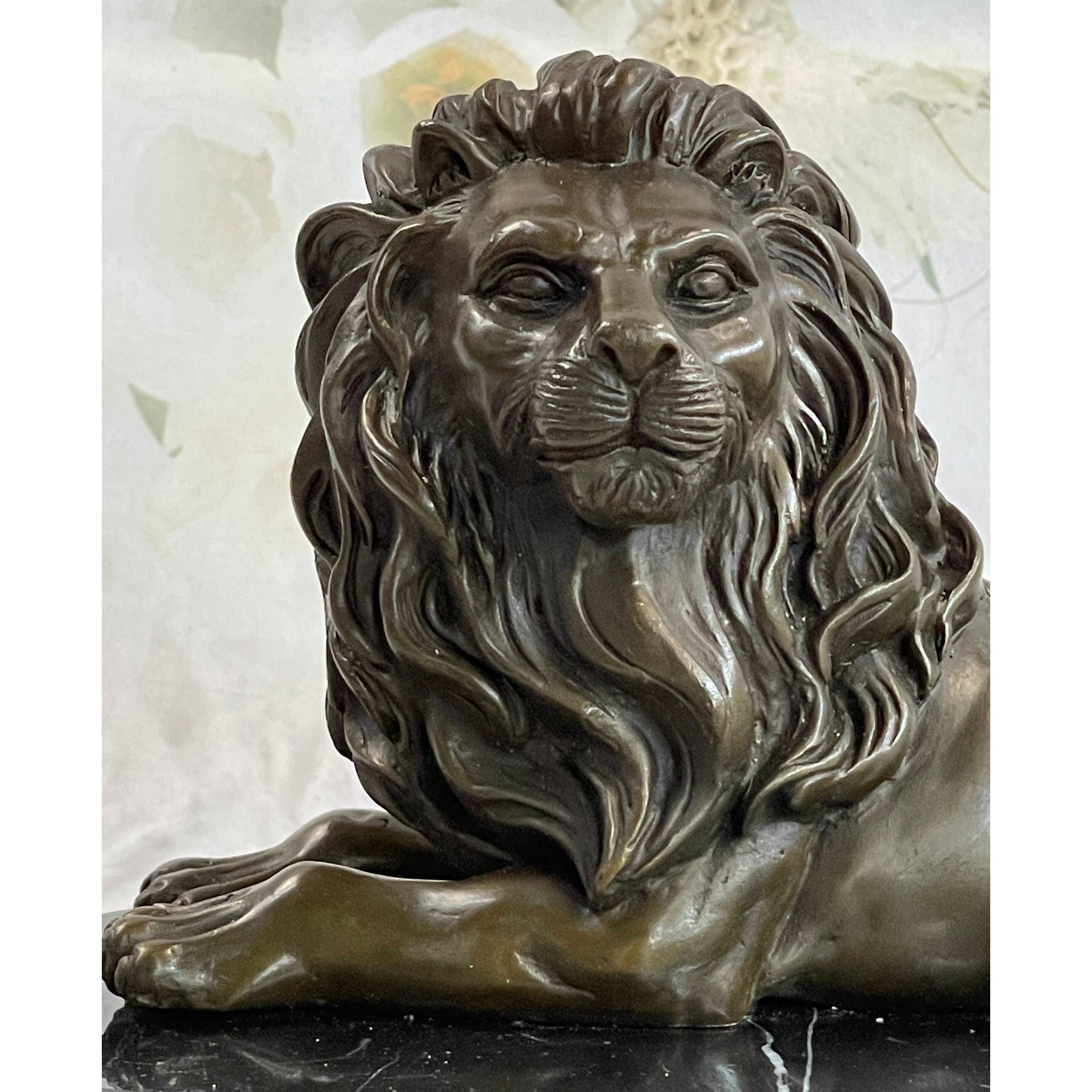 Guardian Lion Bronze Metal Statue Sculpture Desktop Signed Art Marble Base 6 Inches X 10 Inches