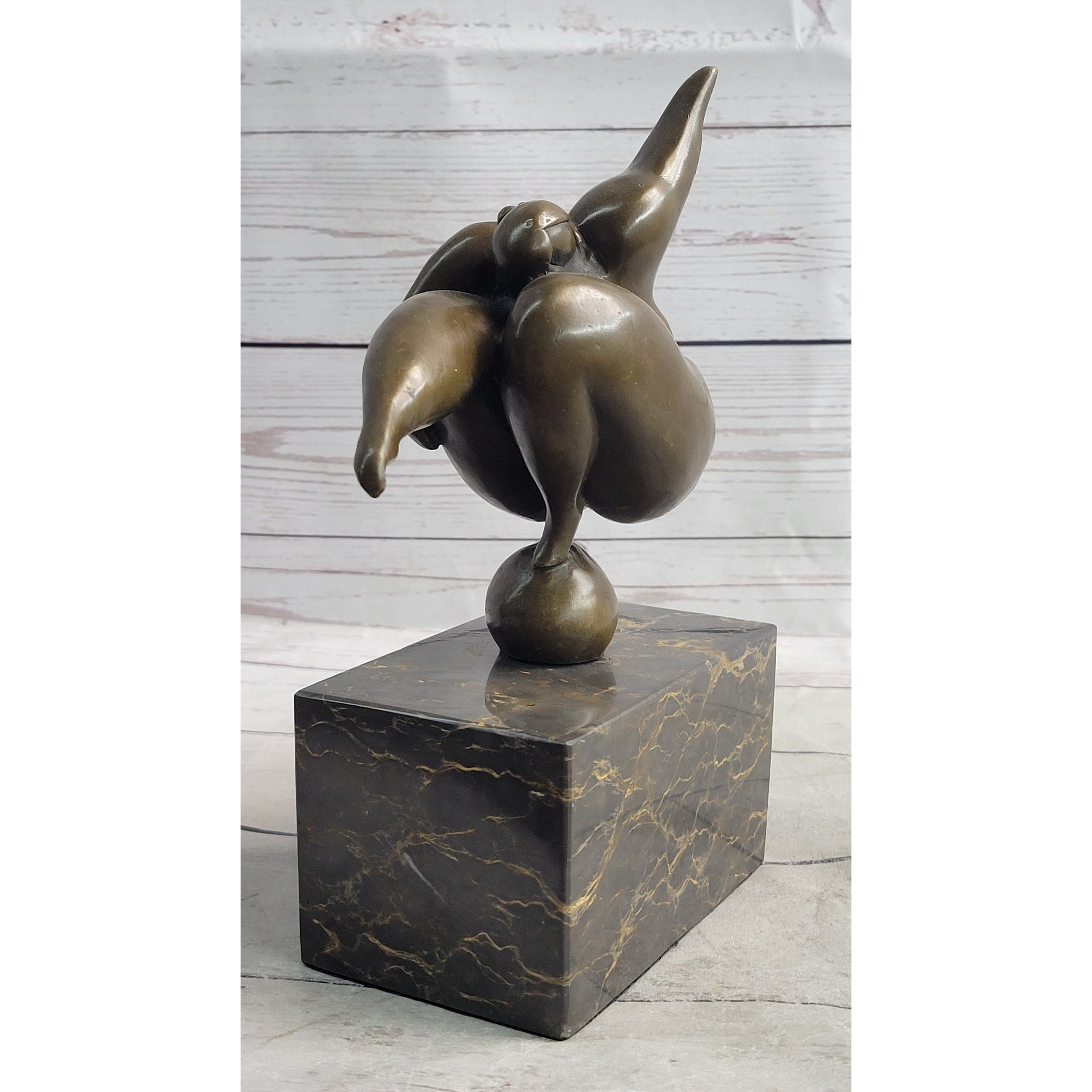 Abstract Curvy Bbw Woman Balancing On Ball Bronze Statue Sculpture Figure 11 Inches X 7 Inches